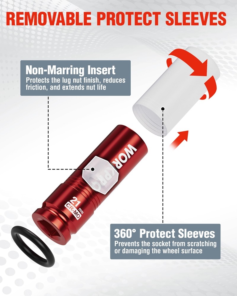 WORKPRO 1/2" Drive Lug Nut Impact Duty Socket 6 Point 21mm Deep Thin Wall Socket