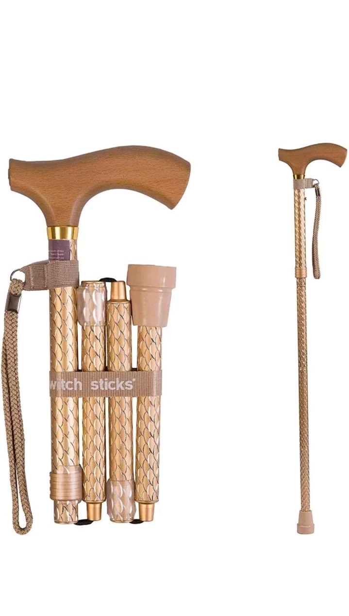 SWITCH STICKS WALKING CANE PEARL GOLD WOOD HANDLE ALUMINUM ANTI SLIP TIP