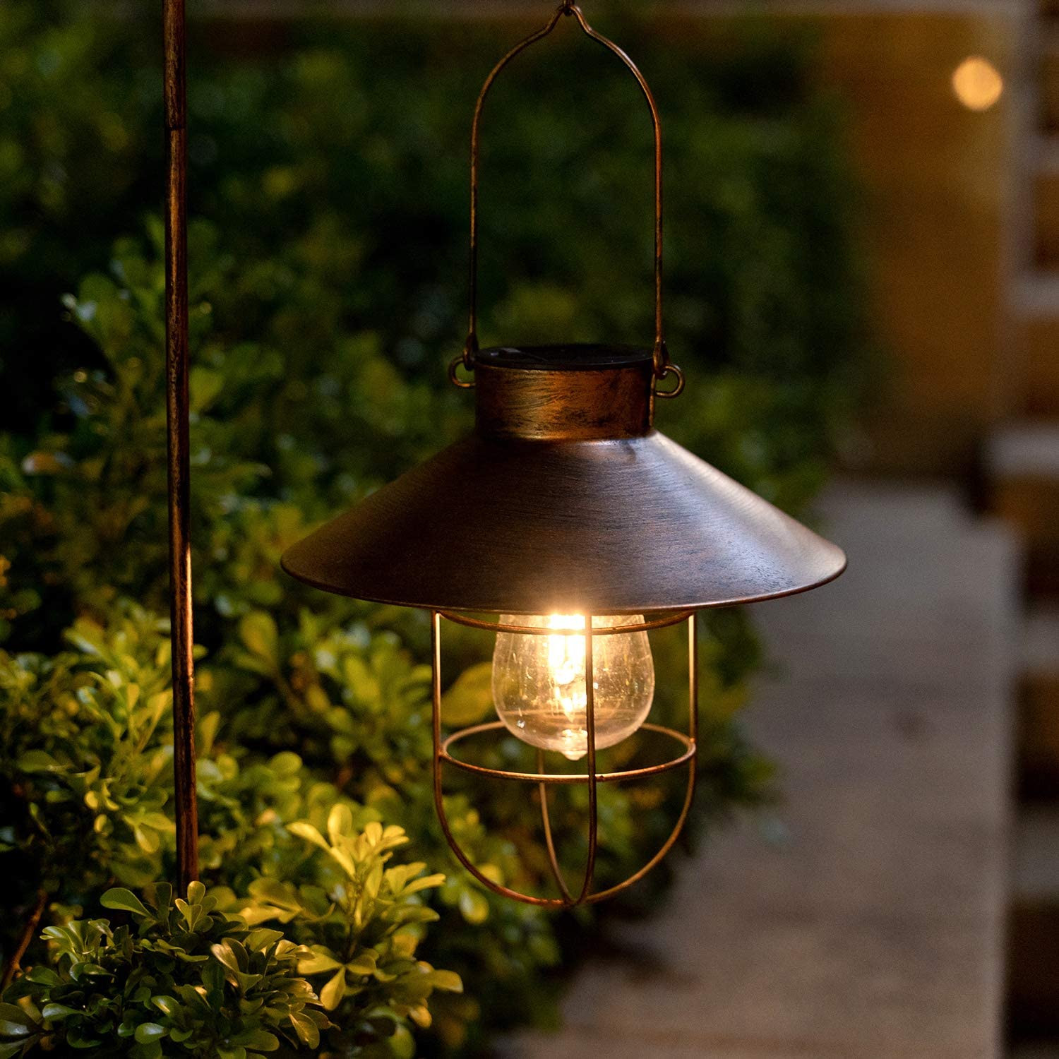 2 Pack Solar Hanging Garden Lantern Lamp With Shepherd Hook Outdoor Led Lights B