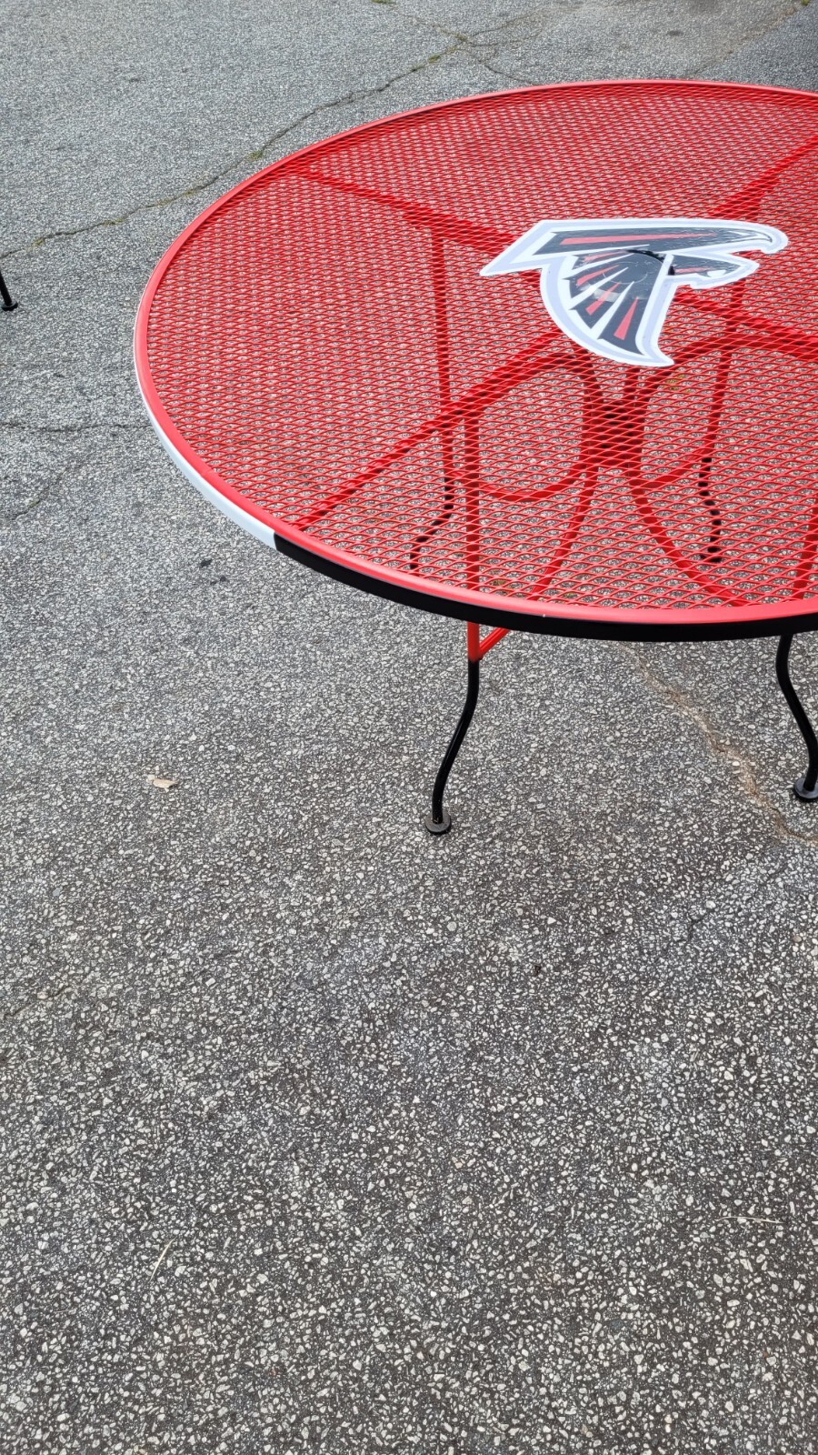 Red / Black Vintage Wrought Iron Patio 48 Inch Table Freshly Painted