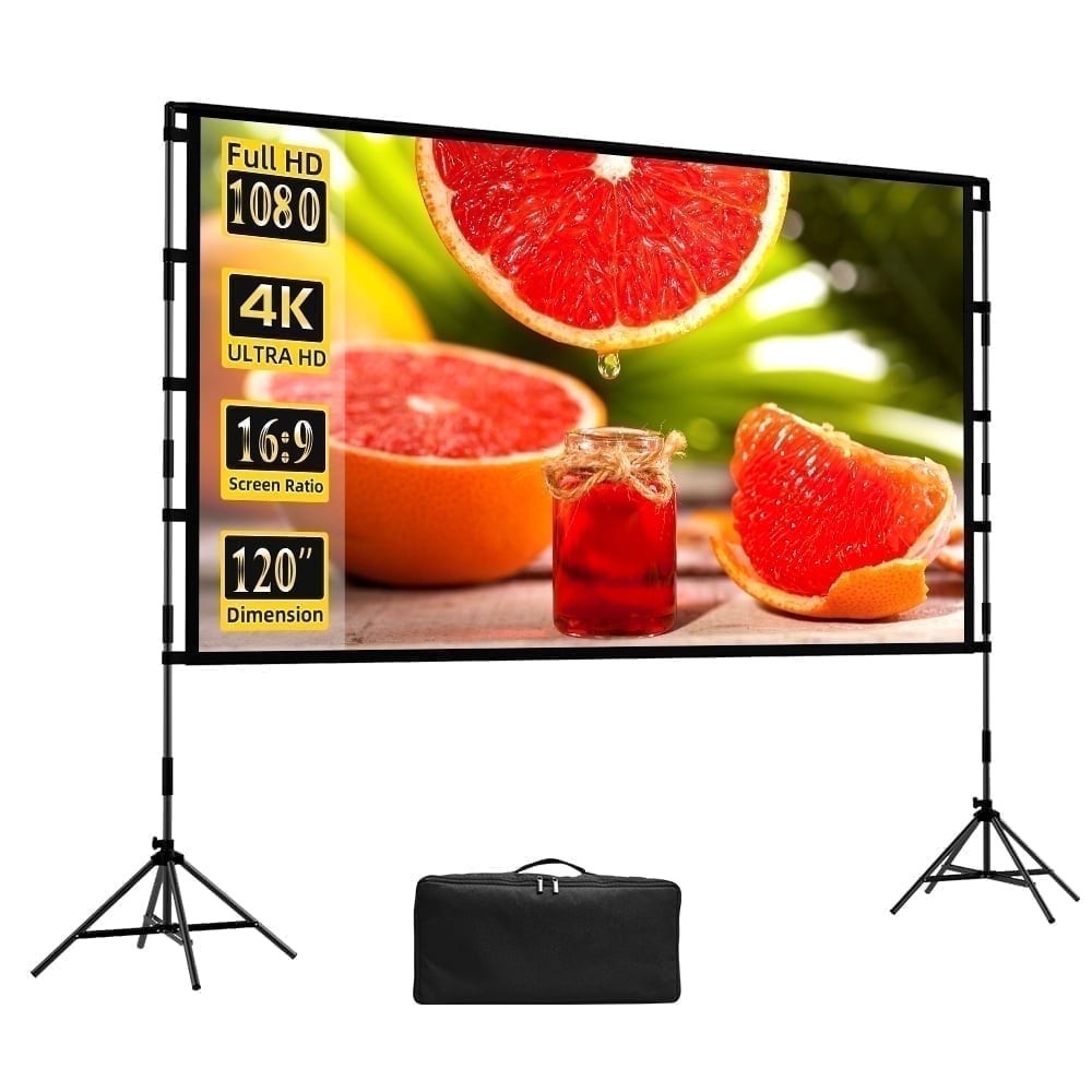 GAINVANE 120 inch Projector Screen with Stand,16:9 HD 4K Indoor Outdoor, Free...