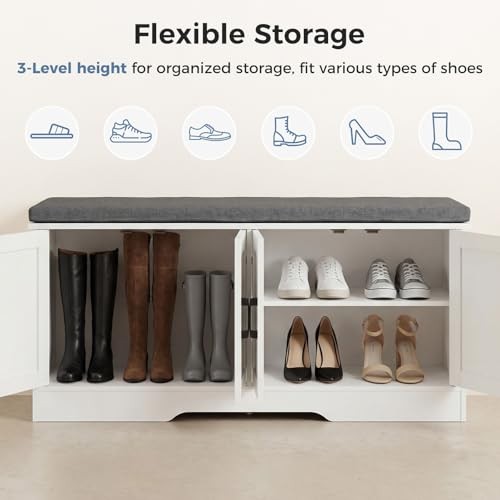 Shoe Storage Bench, 47" Wide Shoe Organizer Cabinet with Padded Seat 47 inches