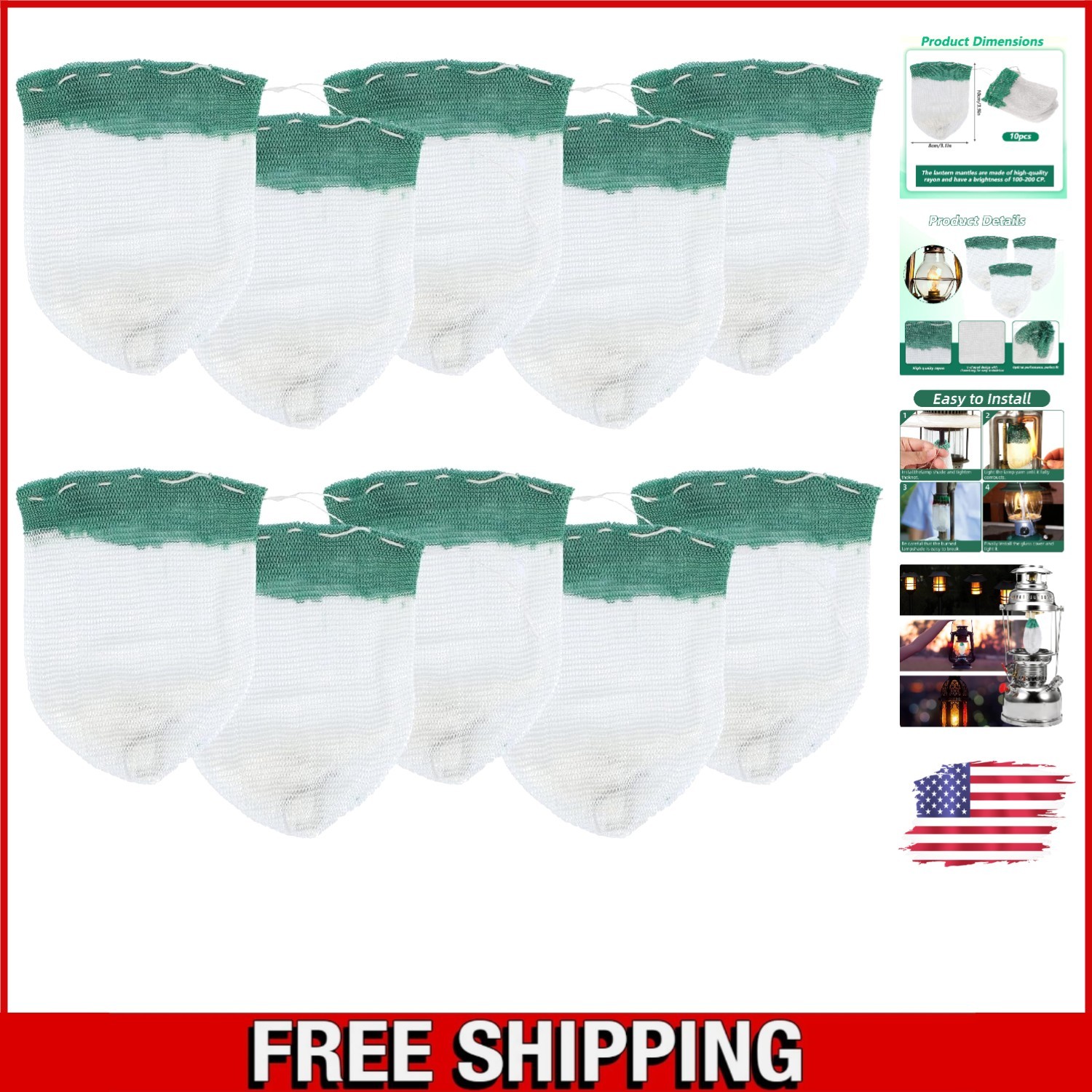 Versatile 10 Pack Lantern Mantles - Bright Illumination for Camping Adventures