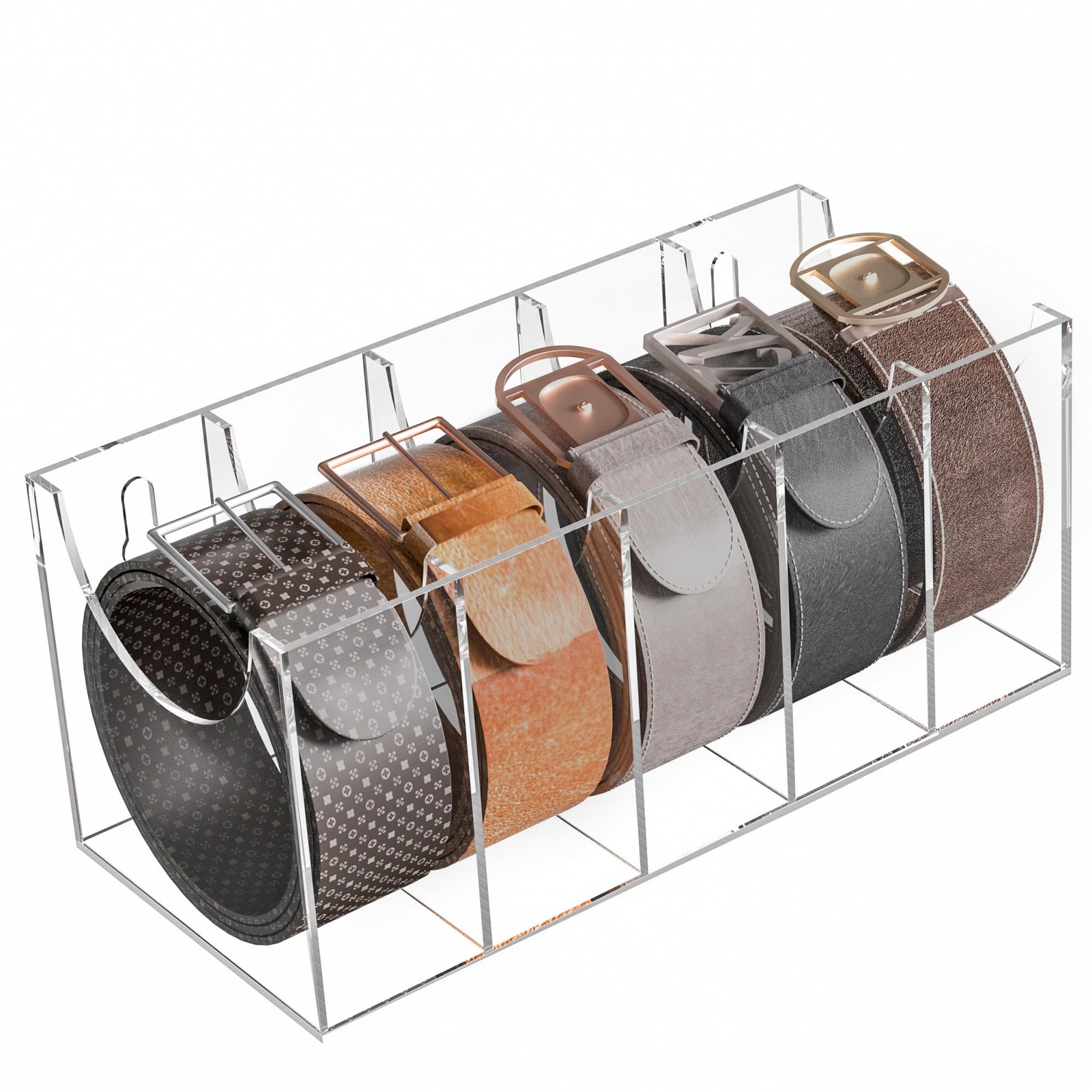 5 Compartments Acrylic Belt Organizer Clear Belt Display Case for Tie Organiz...