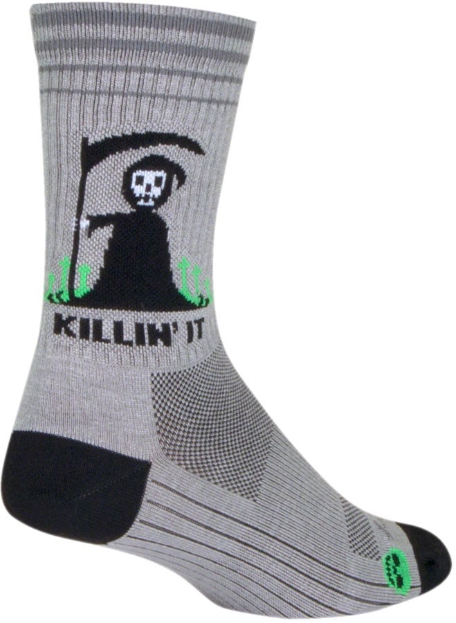 SockGuy Killin' It Crew Socks 6" Large/XL Gray