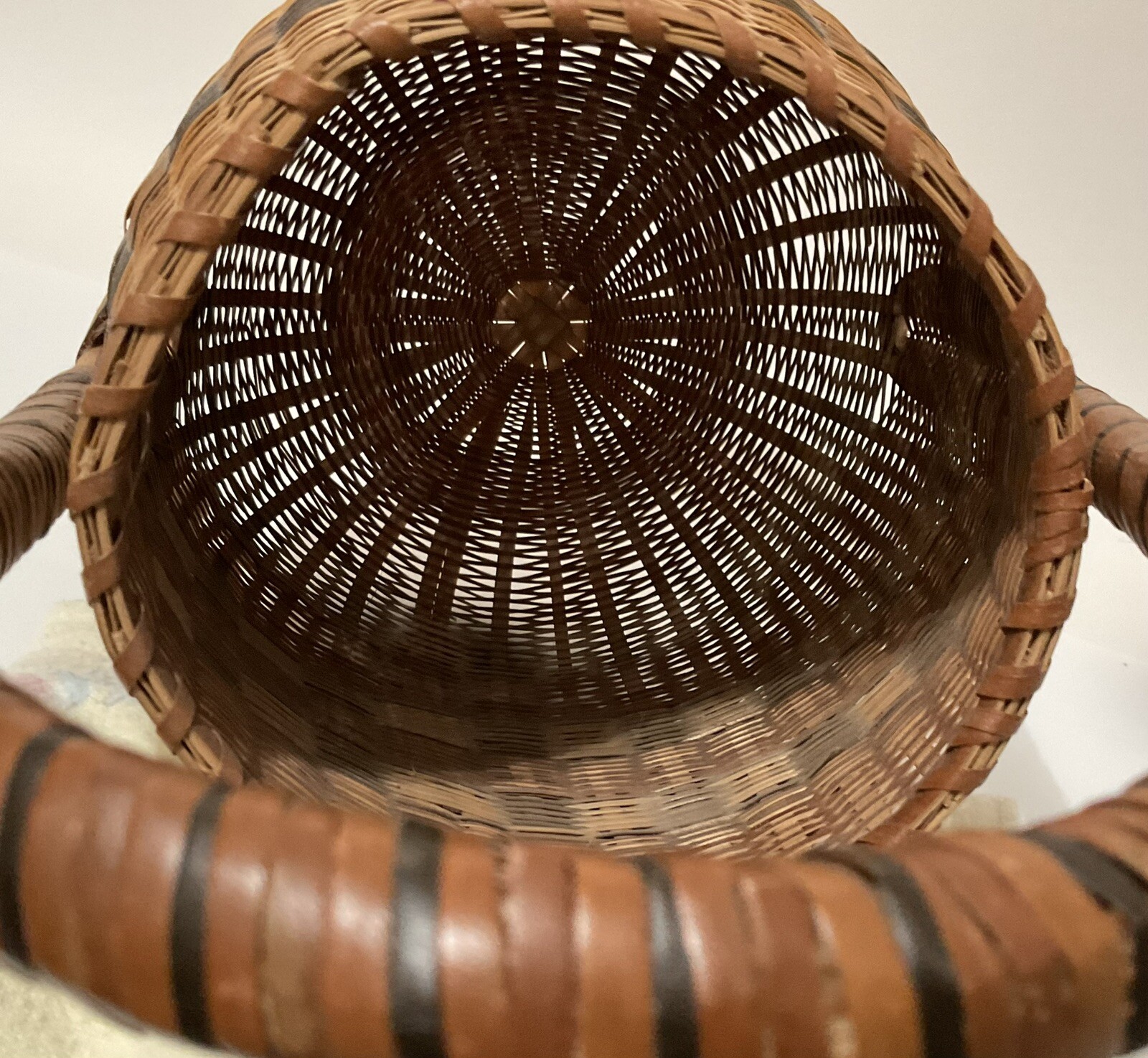 Barrel Shape Decorative Storage Basket with Lid Brown Stripes Handle Woven