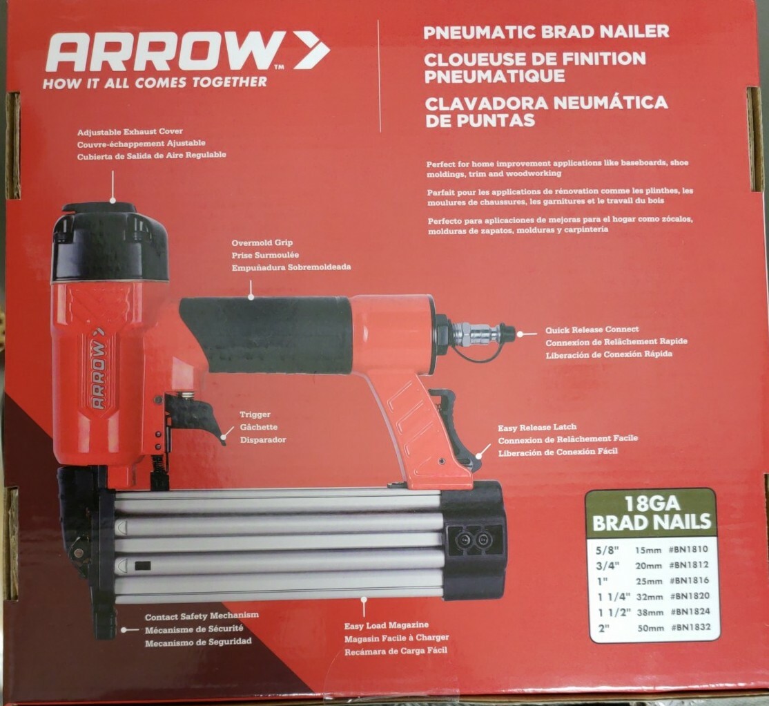 Arrow Fastener PT18G 120 PSI 18 GA Brad Nails Red Pneumatic Brad Nailer Oil Free