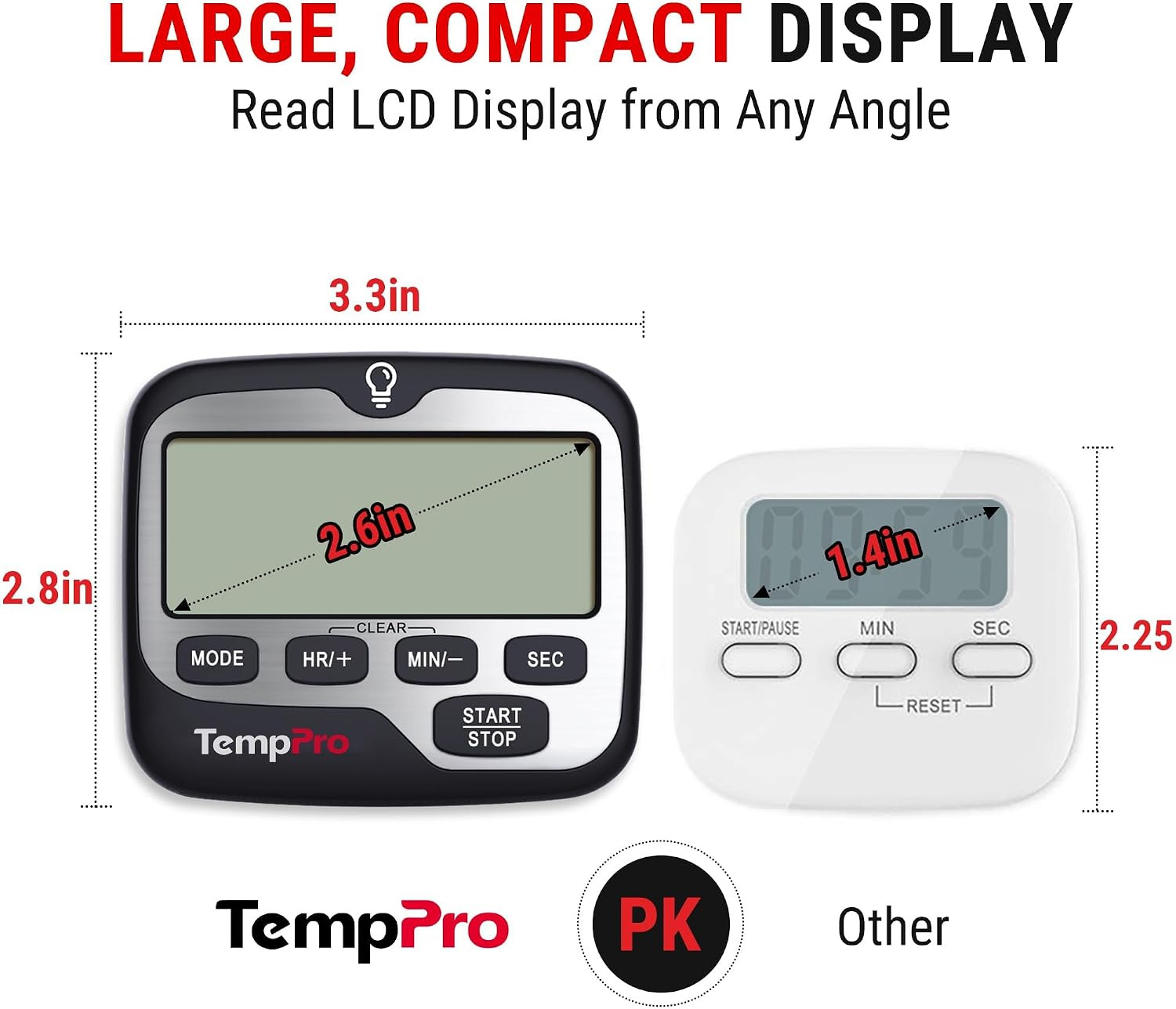TM01(2 Pack) 2-In-1 Kitchen Timers for Cooking with Clock Mode | Magnetic Timer