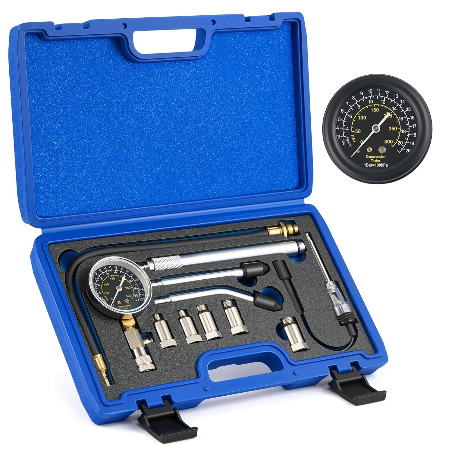 11 pc Cylinder Compression Tester Kit with Spark Plug Tester