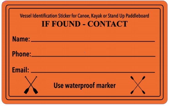 If Found Contact Vessel Identification Decal Sticker Kayak Canoe