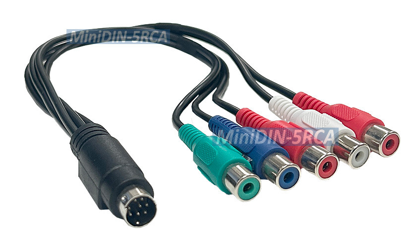 8-pin DIN Male Connector To Legacy RGB 5 RCA Breakout Cable