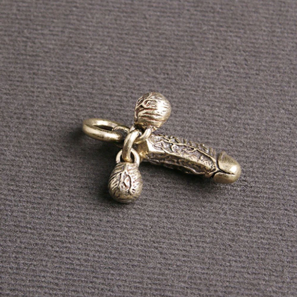 Creative Mini Brass Male Penis Pendant Car KeyChain Funny Simulation Chick Ring