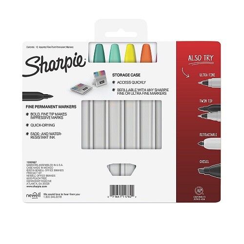 Sharpie Permanent Markers Fine Point, Assorted Colors, 12-Count