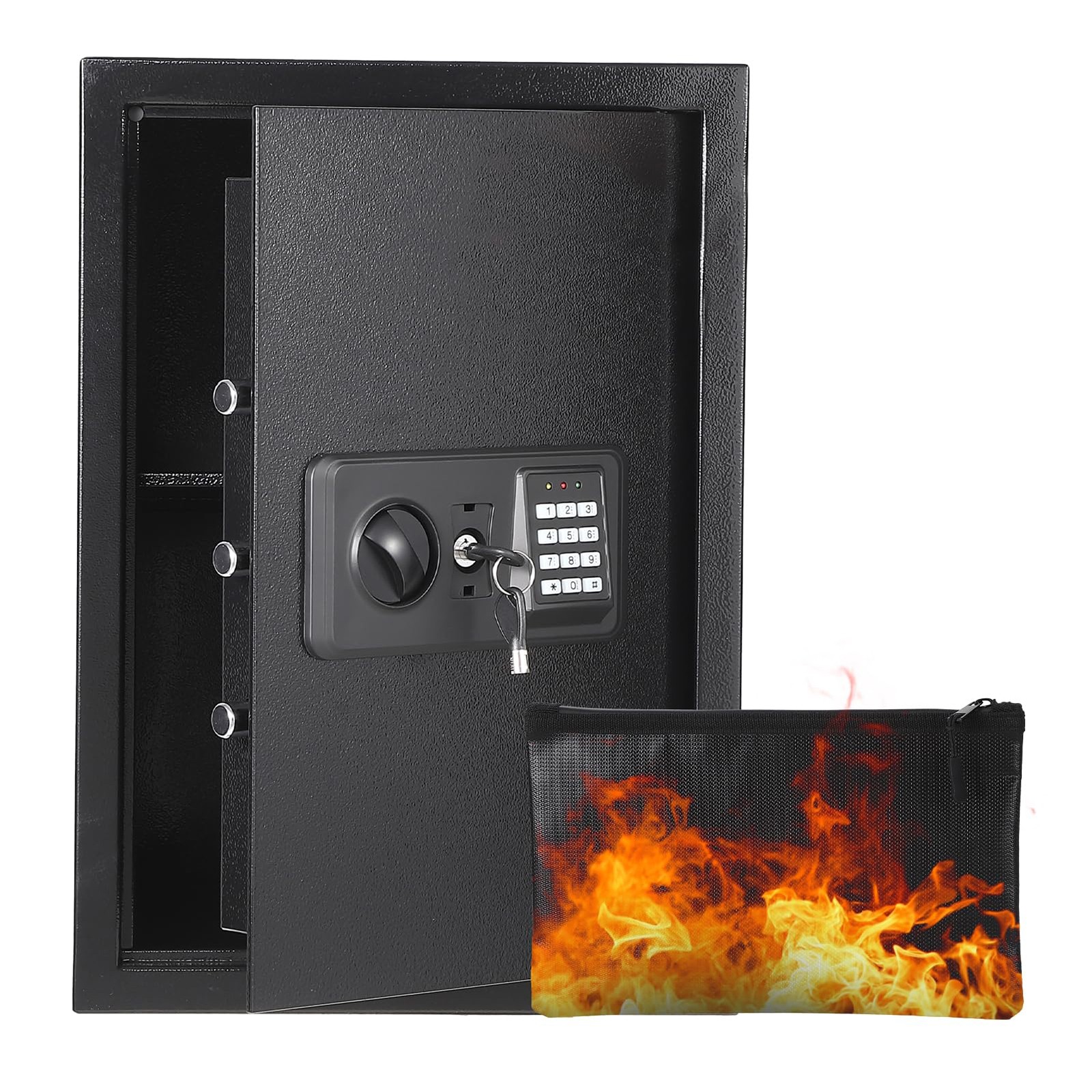Digital Keypad Safe Box Single Door with Key Lock Wall Mountable 19.7x13.8x12.2"