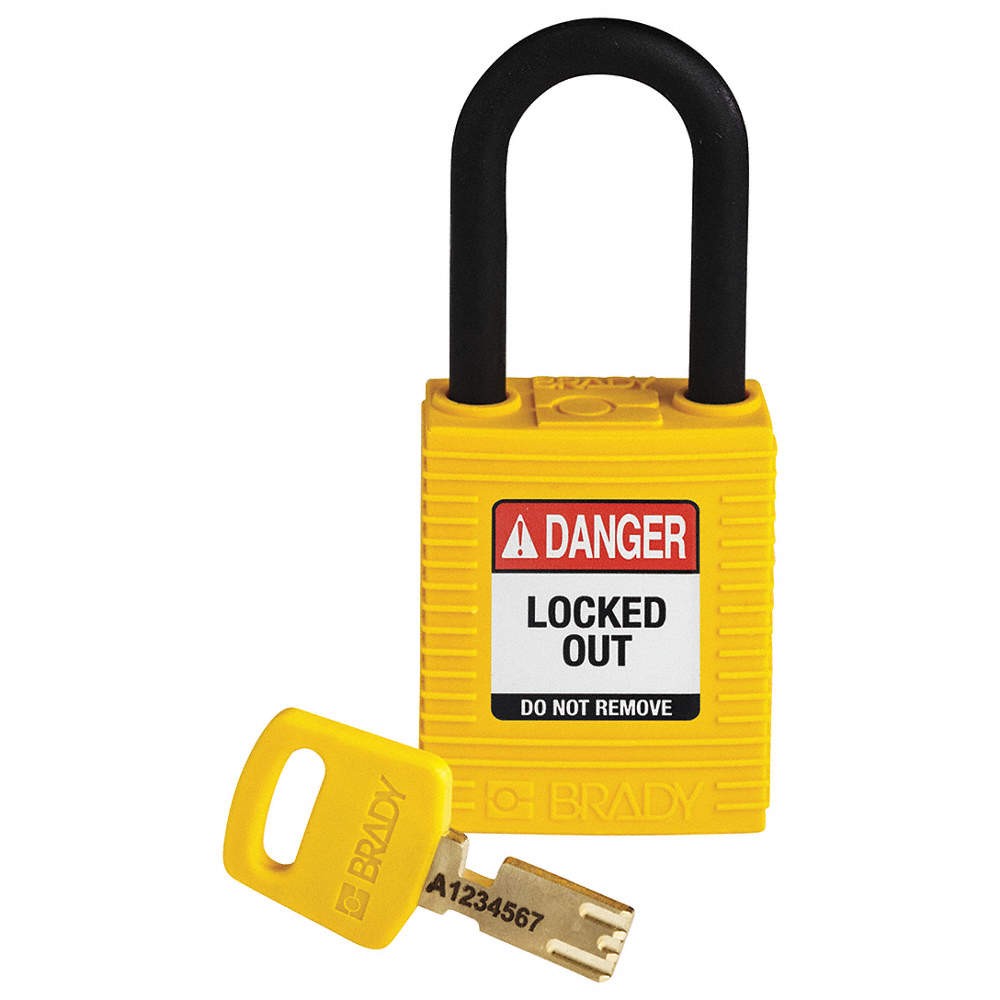 BRADY NYL-YLW-38PL-KD Lockout Padlock,Yellow,1-13/16" H Body 55JY96