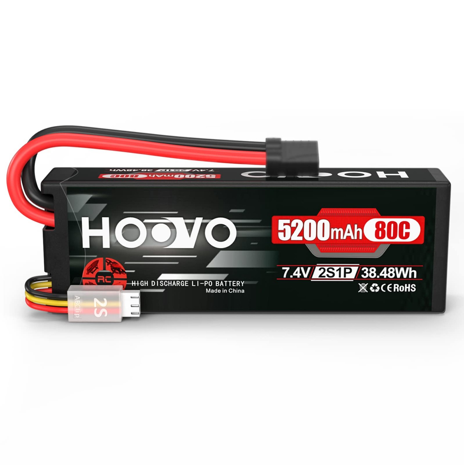 HOOVO 7.4V 80C 5200mAh 2S Lipo Battery with TR Plug 5200mAh-80C-TR 1 Pack
