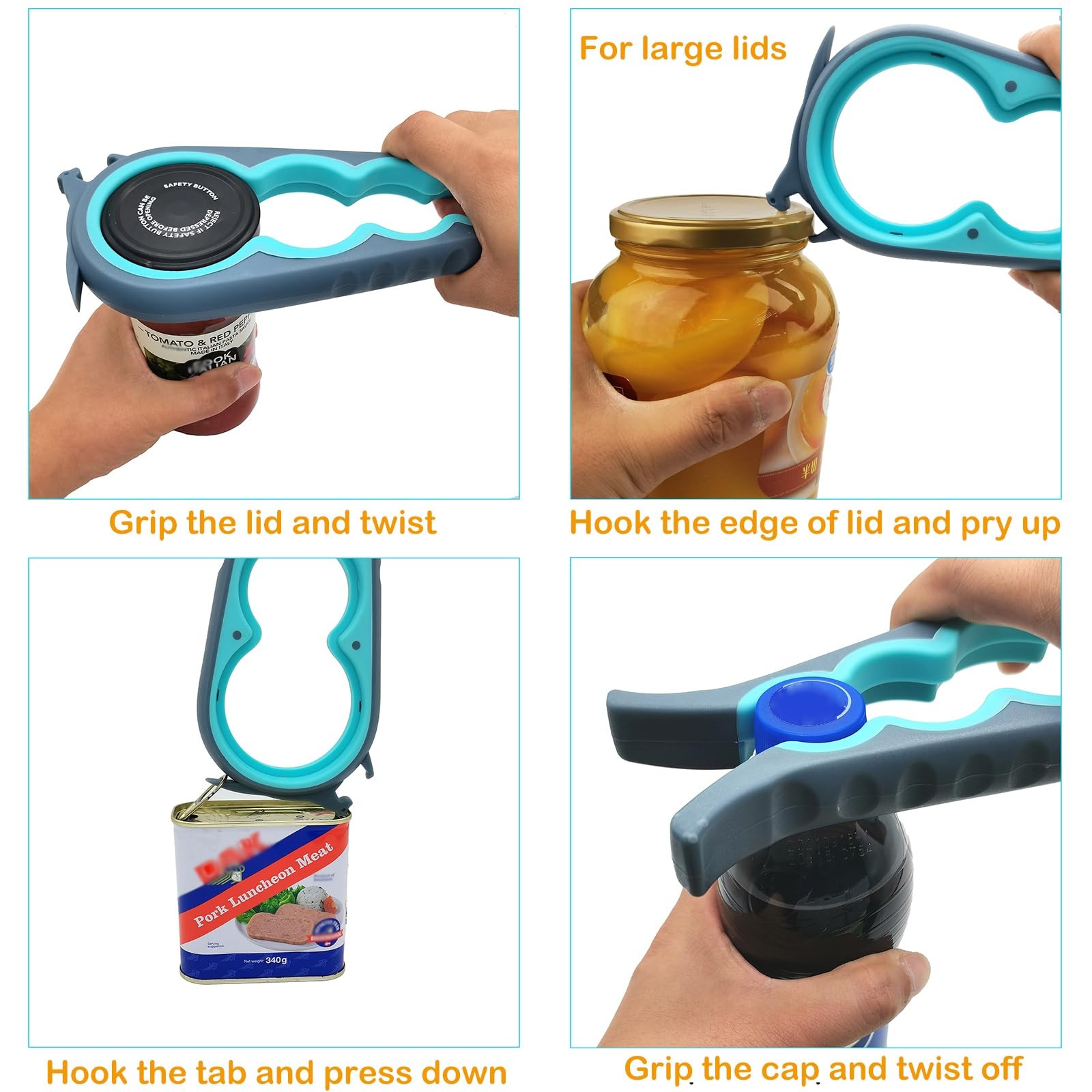 Jar Opener & Bottle Opener Set for Weak Hands Multi Function Kitchen Opener Tool