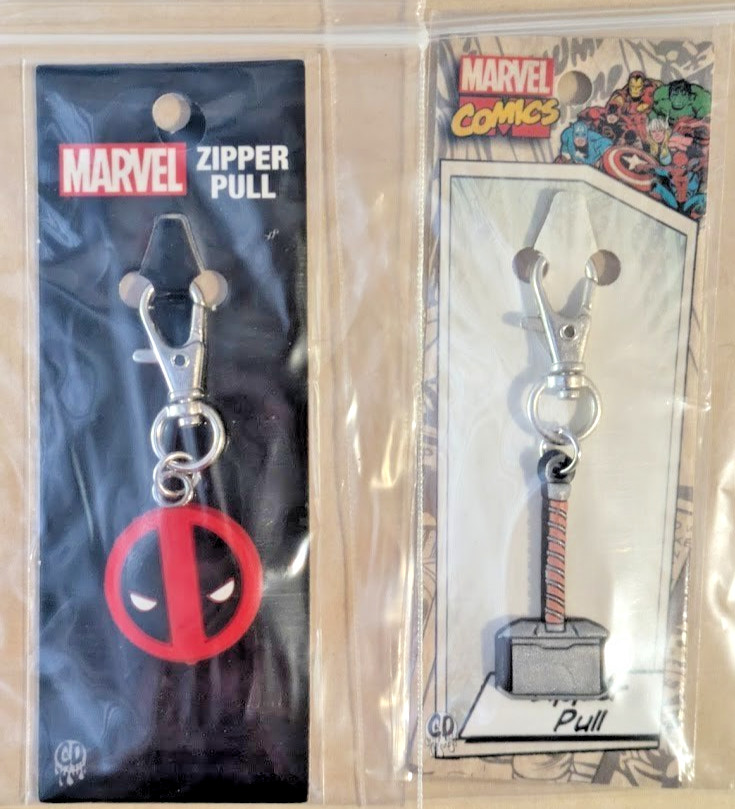 Marvel Zipper Pulls - Deadpool Zipper OR Thor's Hammer Mjolnir Zipper U PICK NEW