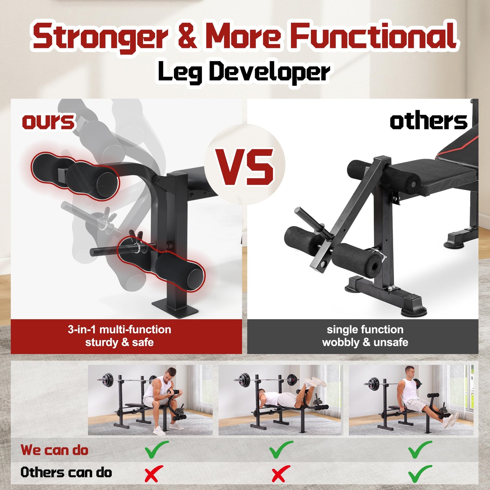OPPSDECOR Multi-Function Weight Bench Set with Squat Rack Leg Extension & Curl