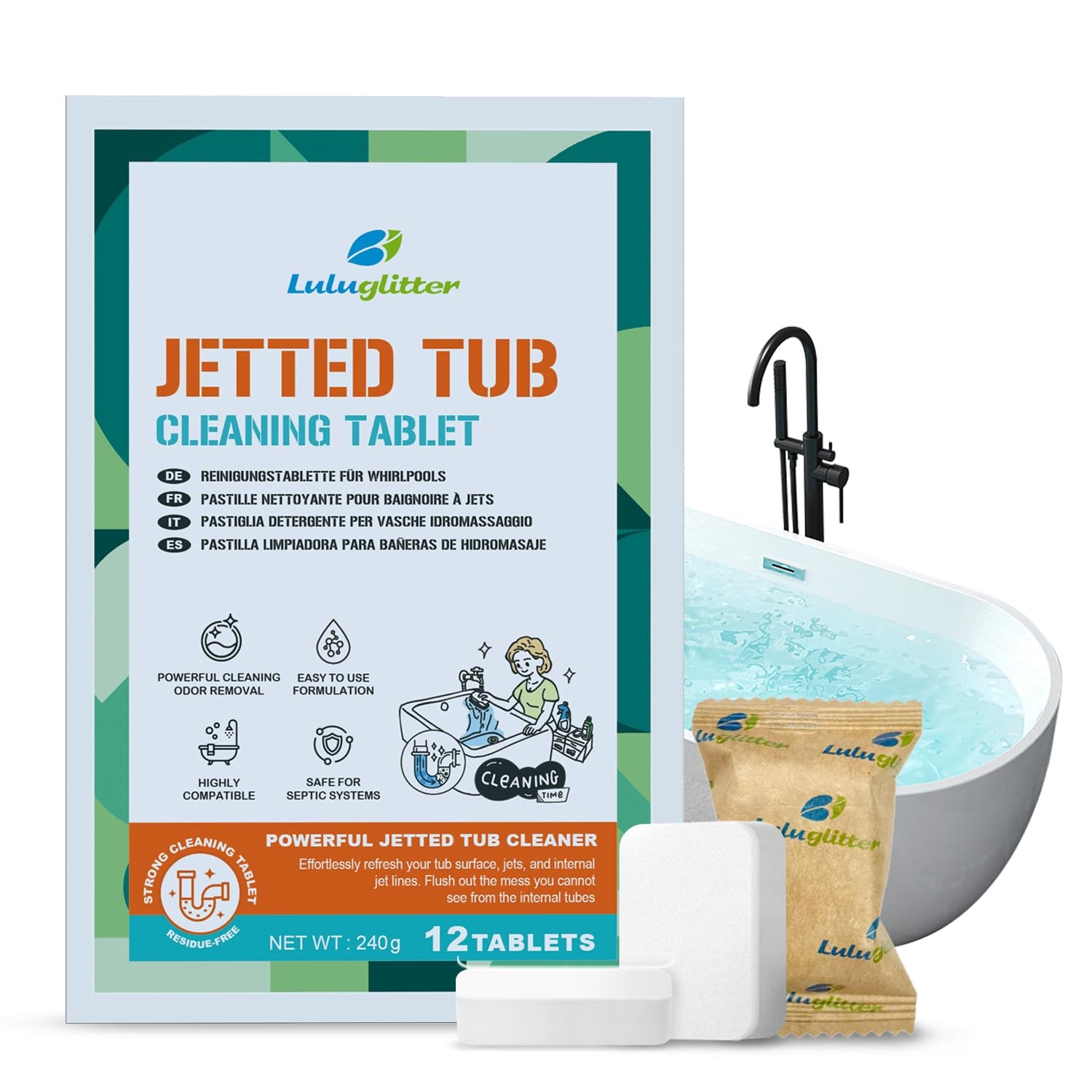 Jetted Tub Cleaner Spa Bathtub Cleaning 12 tabs Universal