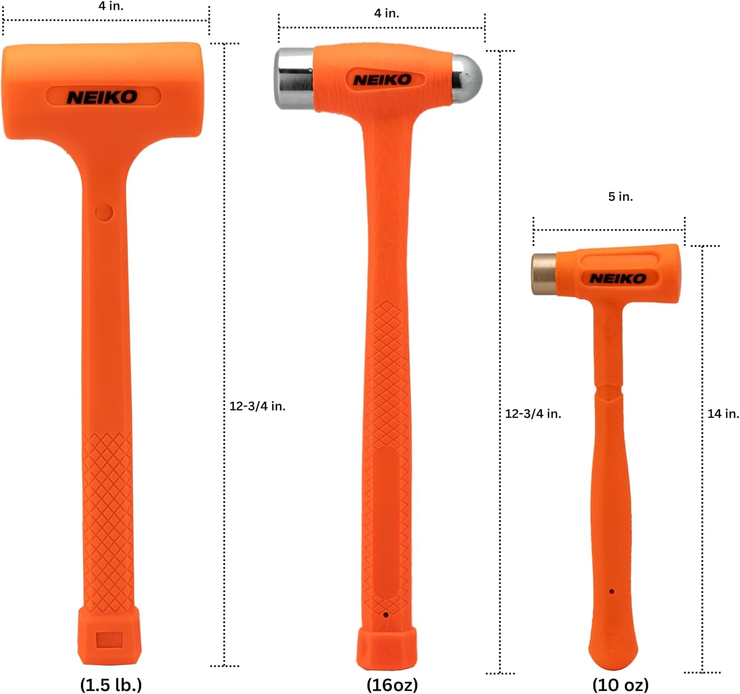 3pc Dead Blow Hammer Set Brass Cap Ball Peen Soft Blow Tools