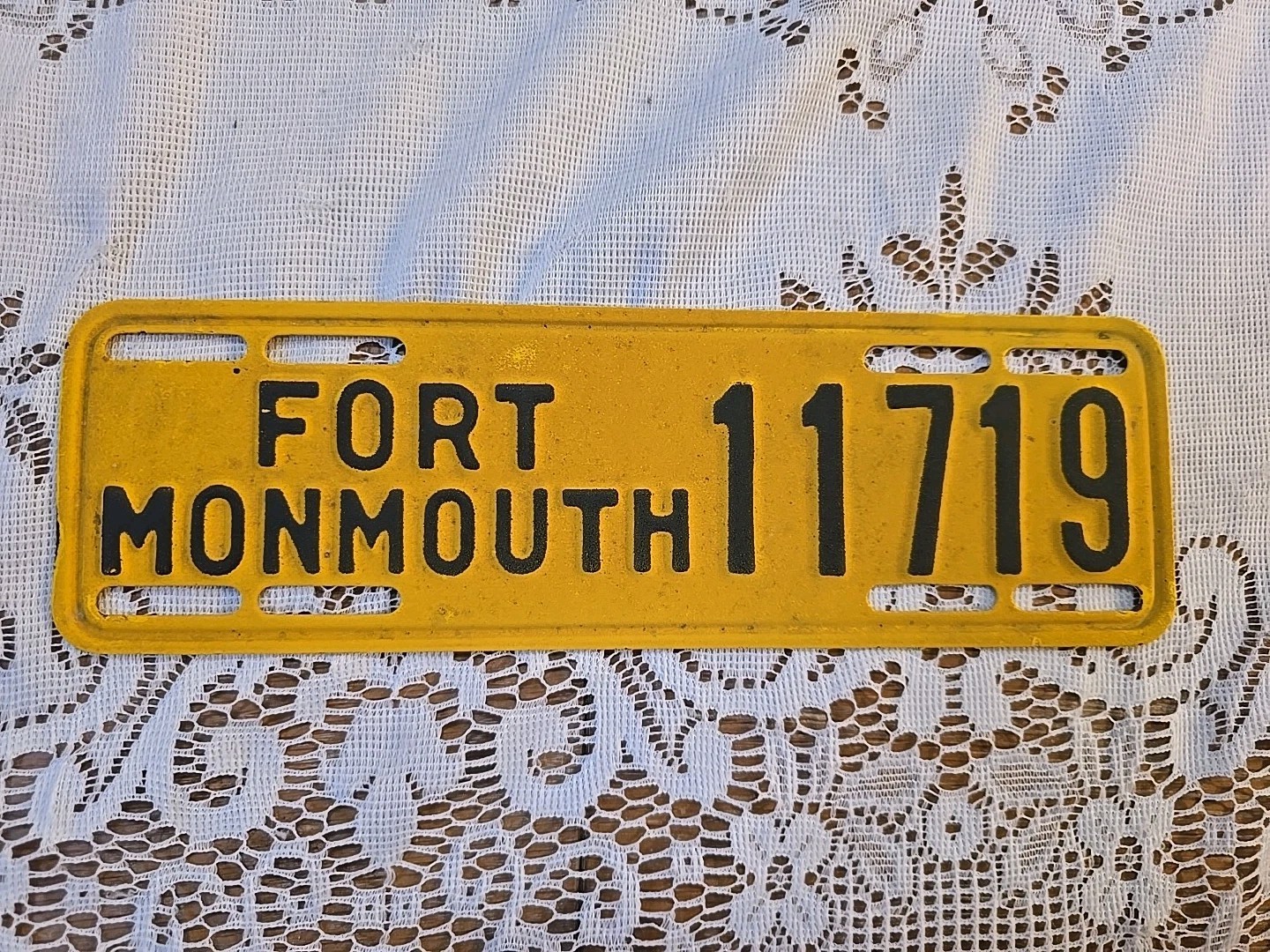1940's FORT MONMOUTH US Army Military Base Metal License Plate Monmouth NJ
