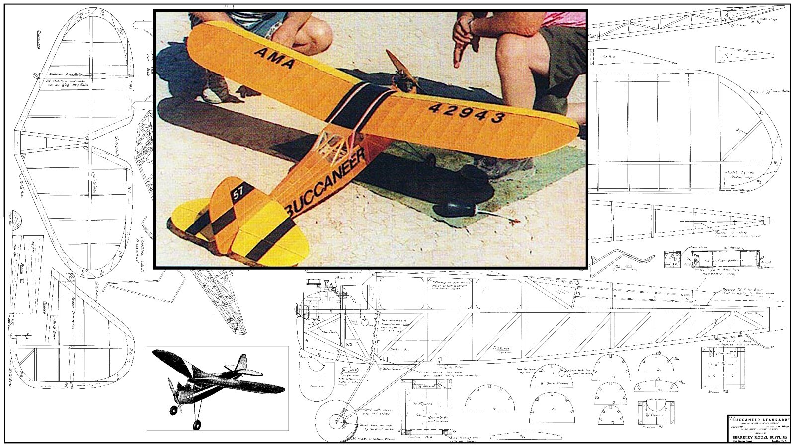 Berkeley Model Airplane Plans (FF): Buccaneer Standard 66" Wingspan for Brown Jr