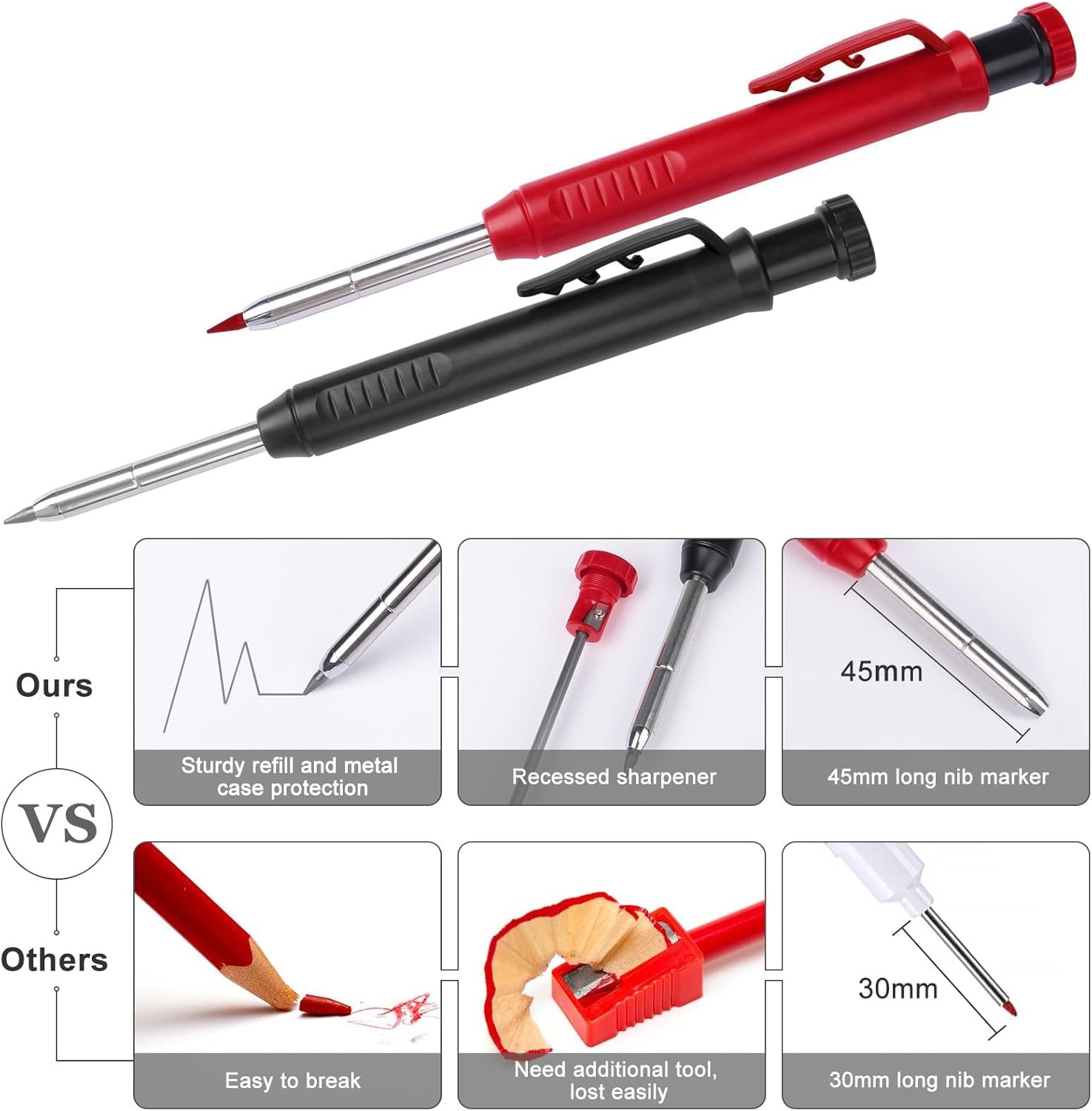 2 Pack Carpenter Construction Pencils Mechanical Pencils with 12 Refills,.