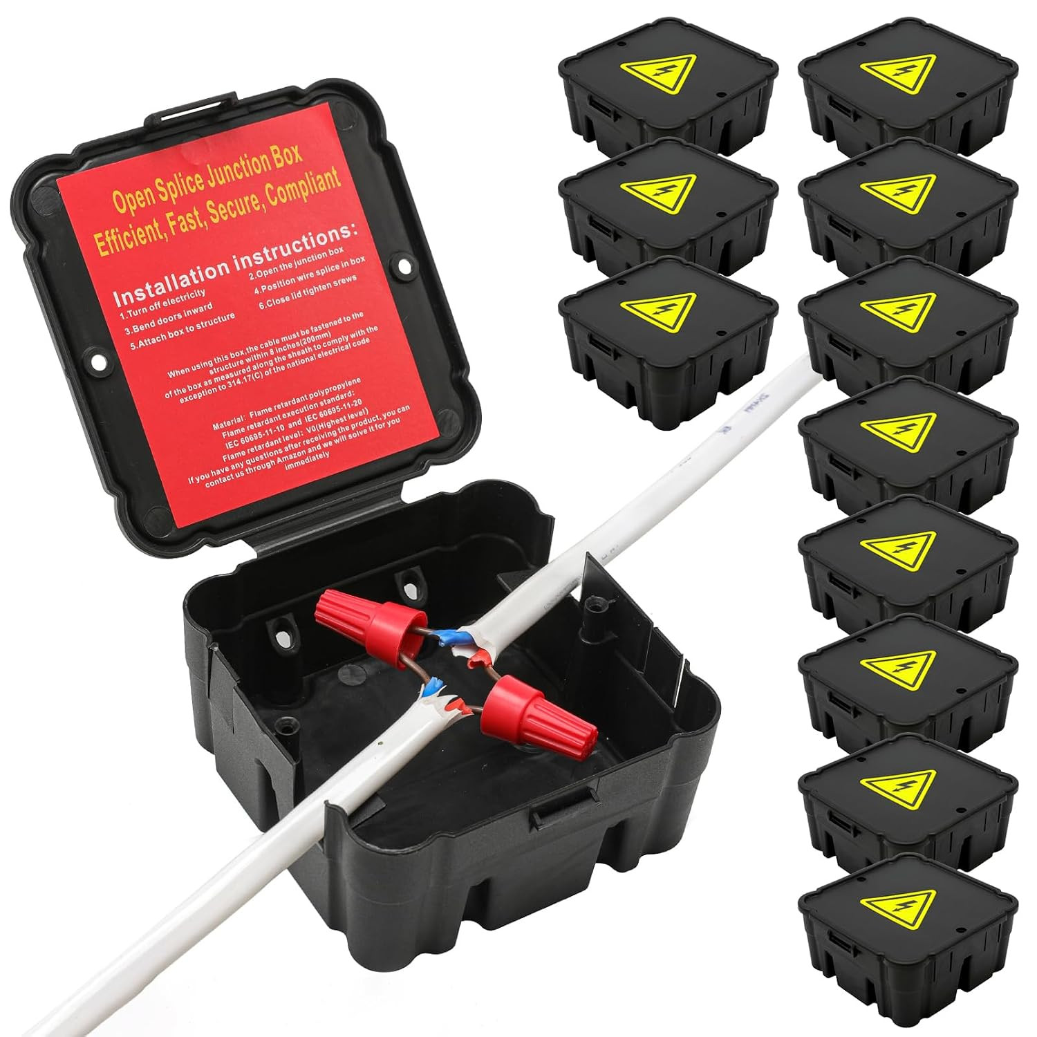 Black Open Splice Junction Box (12 Pack)，Open Splices Repair Open Splices, 5 Sec