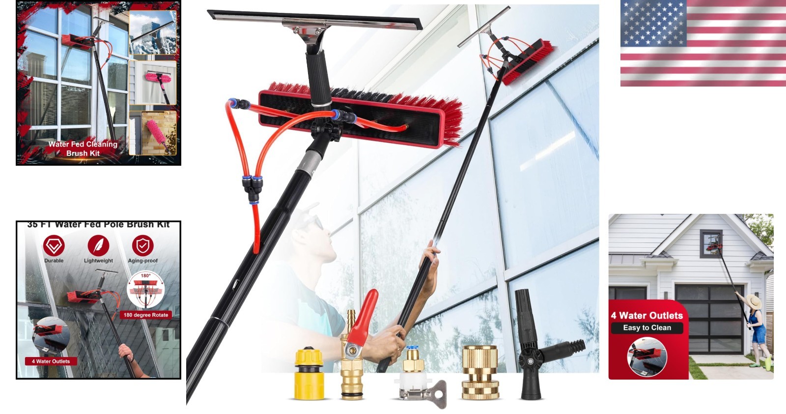 35ft Solar Panel Cleaning Kit with Brush & Squeegee