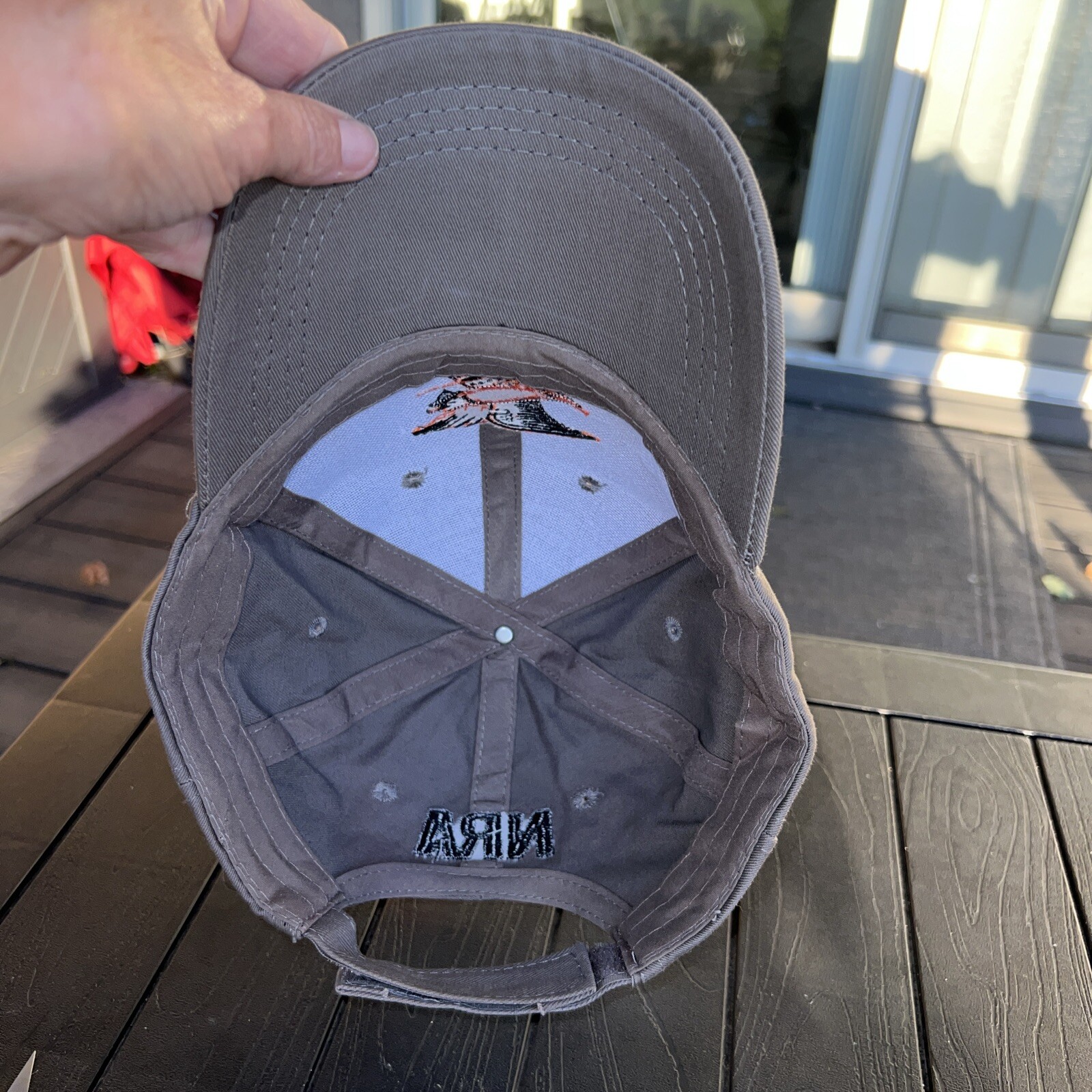 NRA Black on Back Front Orange Eagle on Taupe Hat Cap Cotton Hook Loop EUC