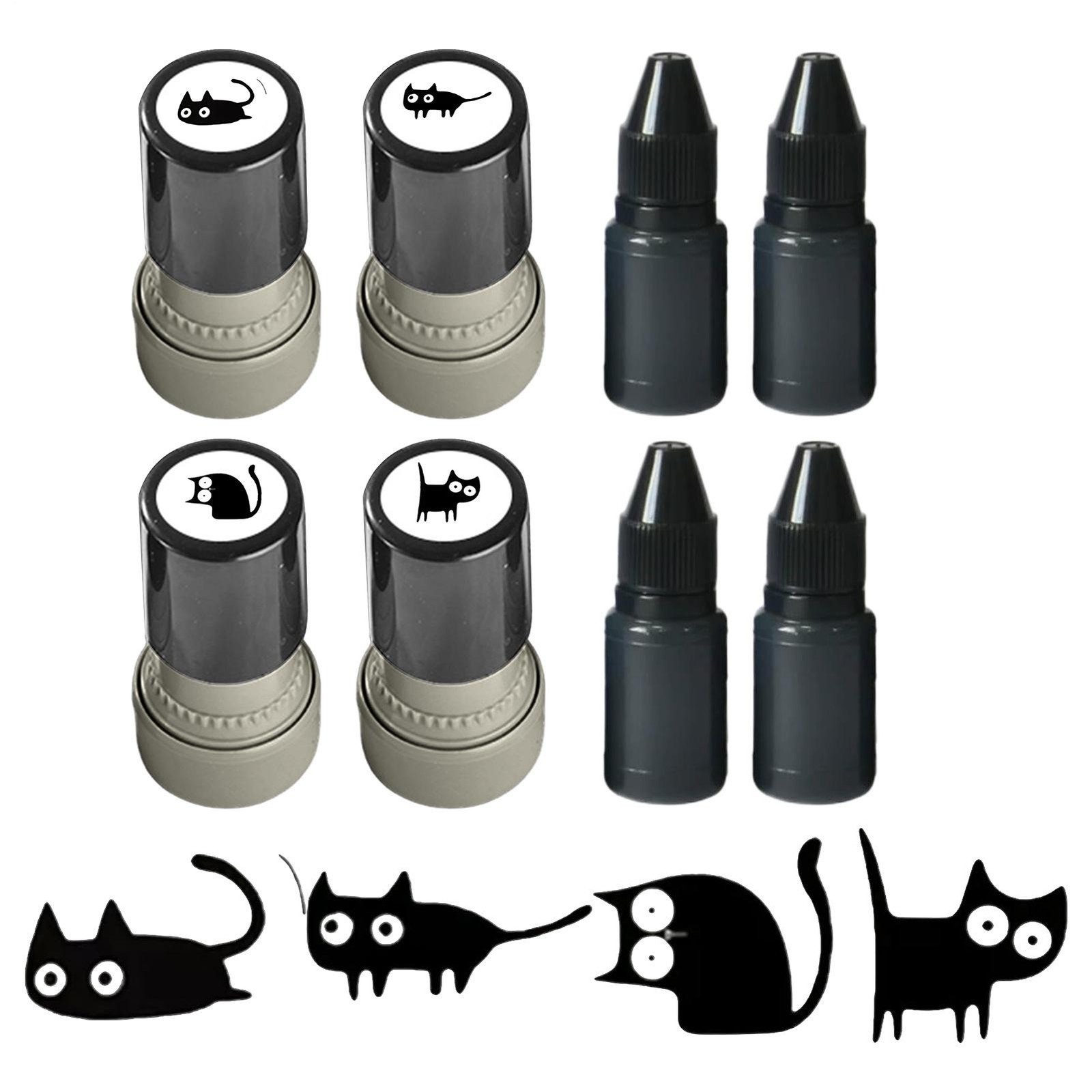4 Styles Cute Cartoon Stamps Lovely Small Black Cat Stamp DIY Scrapbooking