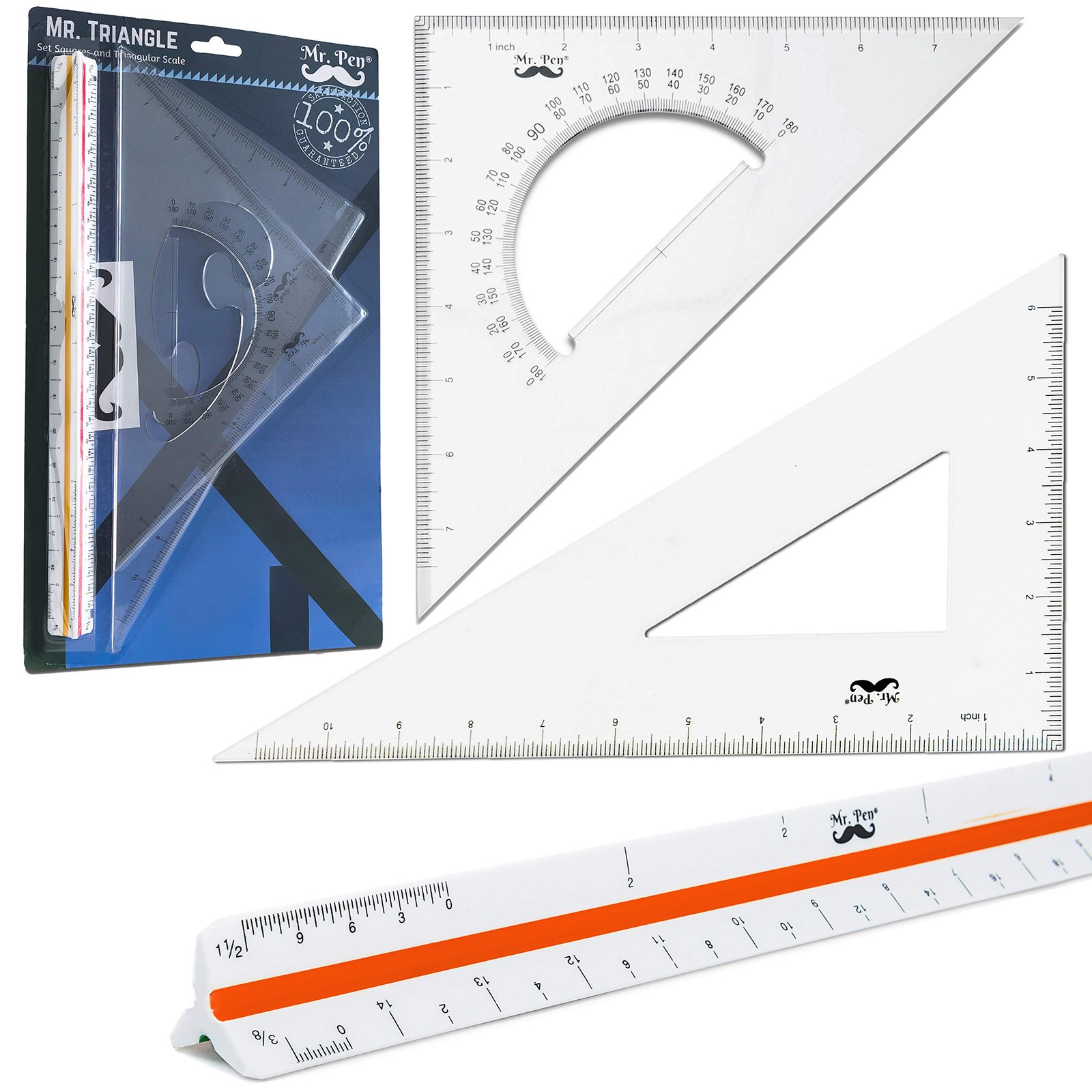 Mr. Pen Architectural Triangular Ruler Set with 12 Inch Triangular Scale, 11 Inc