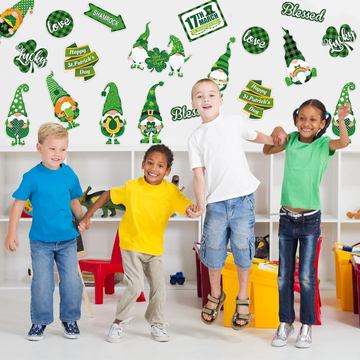 St. Patrick's Day Gnome & Shamrock Cutouts for Classroom & Party Decor, 42 Pcs