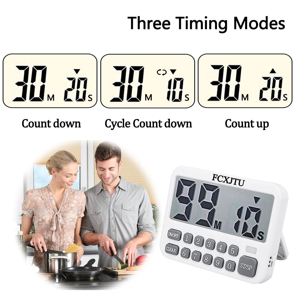 Digital Kitchen Timer, Large Display Countdown/Up Timer with Digits Directly ...