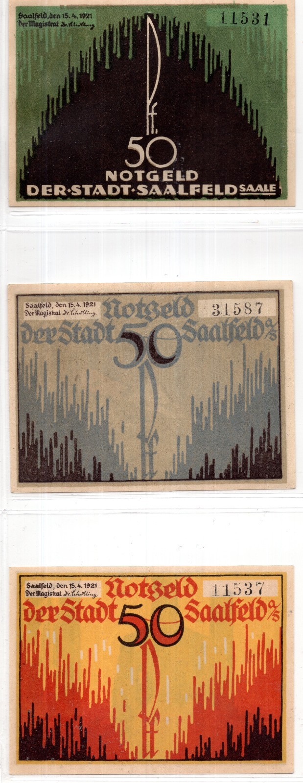 1921 Germany Saalfeld Notgeld 3 Note Set (2062)