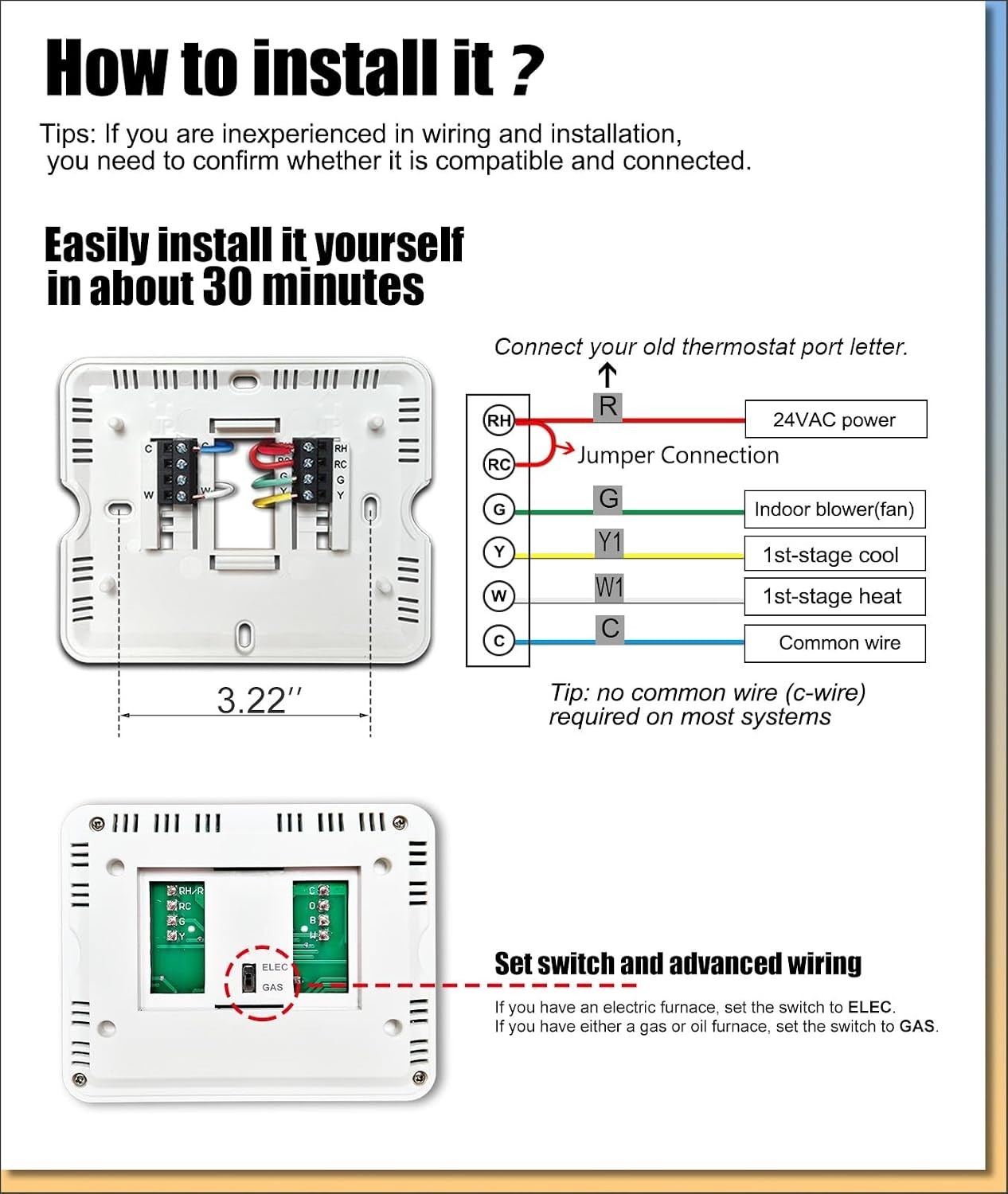 1H/1C Manual Thermostat with Backlit Display—Energy Efficient Control