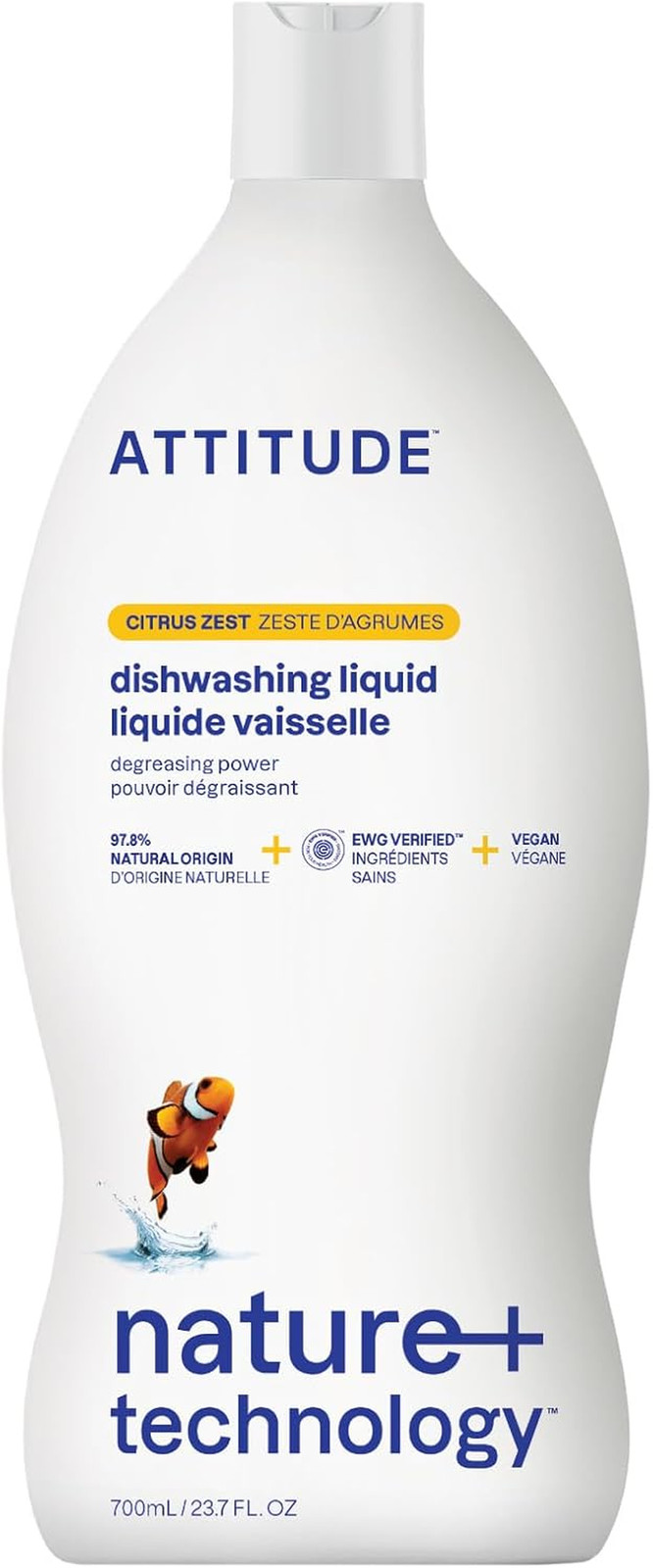 ATTITUDE Dishwashing Liquid, EWG Verified, Vegan Dish Soap, Plant Based, Natural