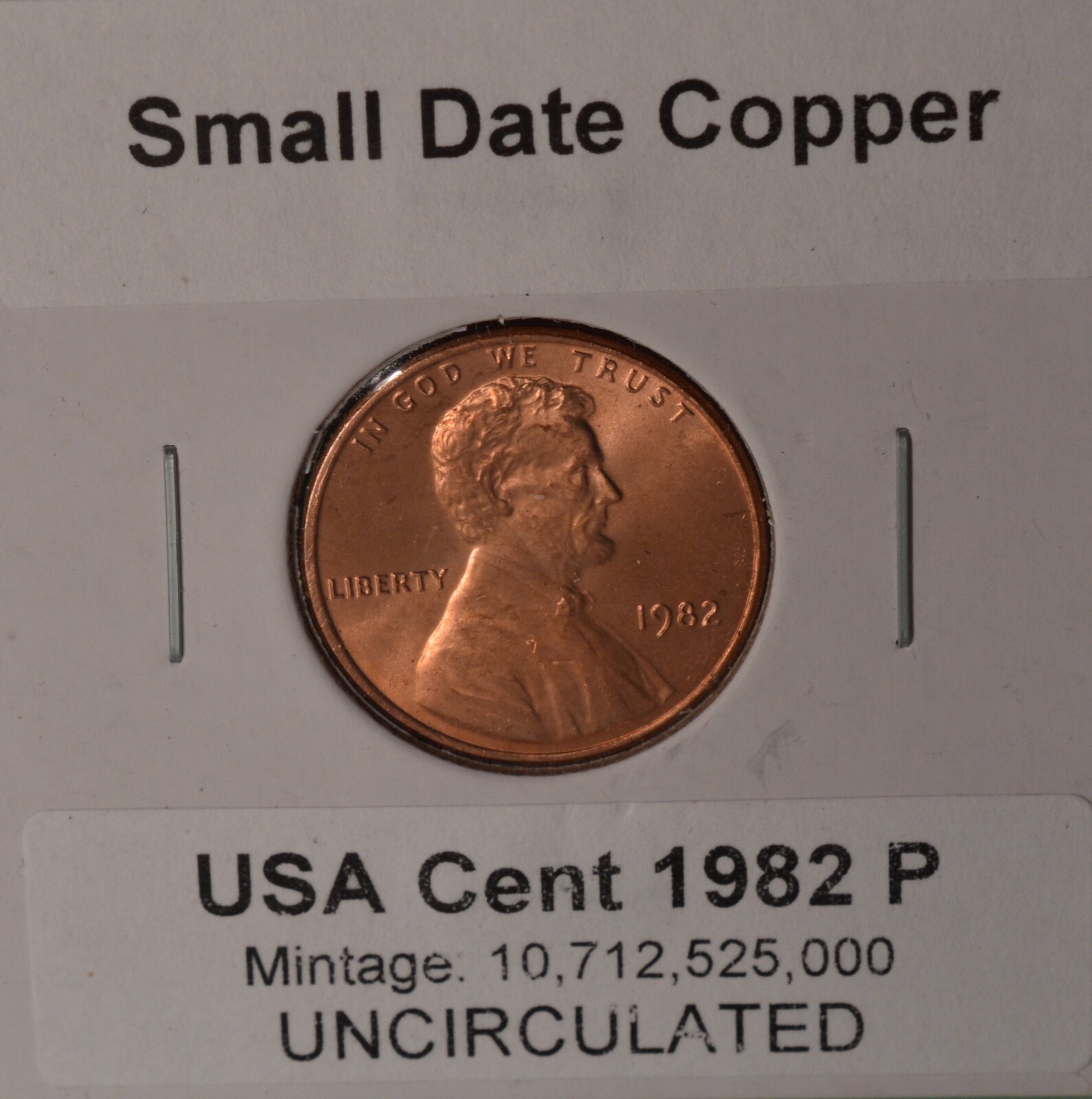 1982 P - Small Date - Copper - USA Lincoln Cent - UNCIRCULATED