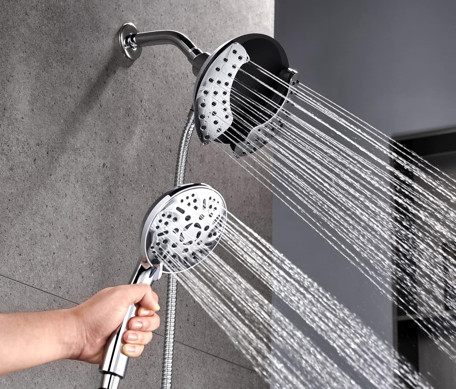 Dual Shower Head with Handheld: 2 IN 1 High Pressure Handheld Shower Head &