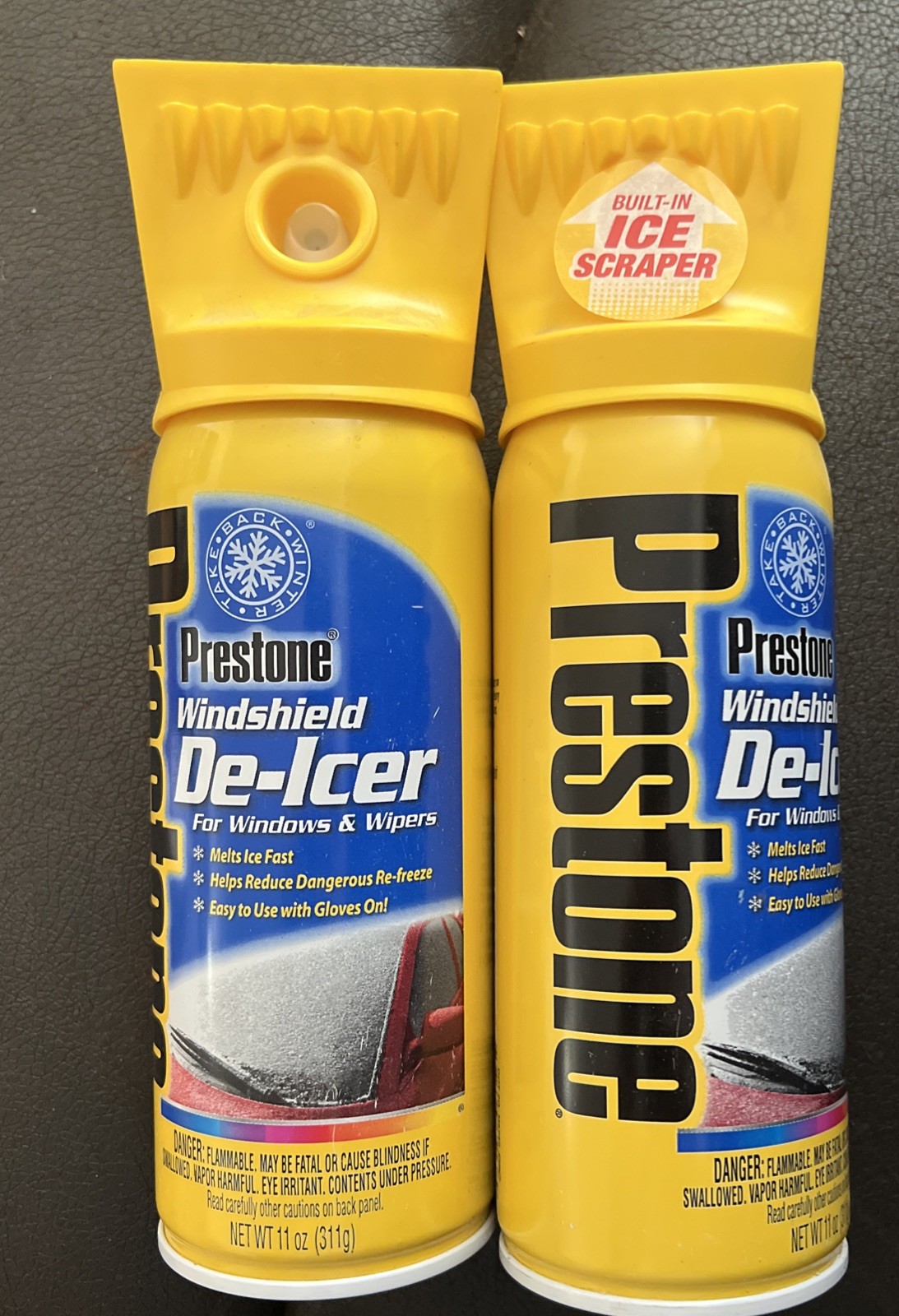 2 Pack Prestone 11 oz. Spray Windshield De-Icer with Scraper Top NEW