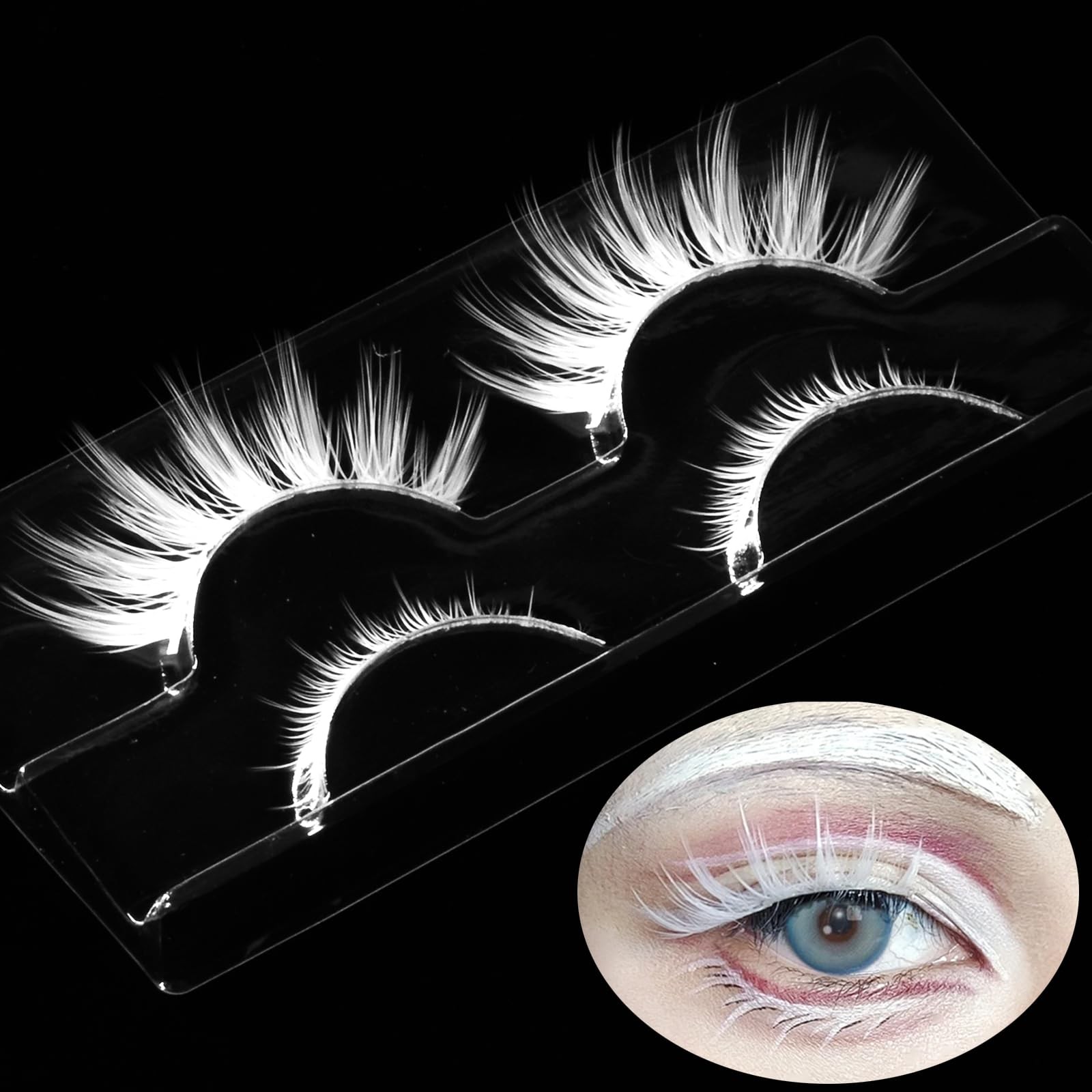 AUGENLI Halloween White False Lashes Upper & Bottom 2 pair (Pack of 1),