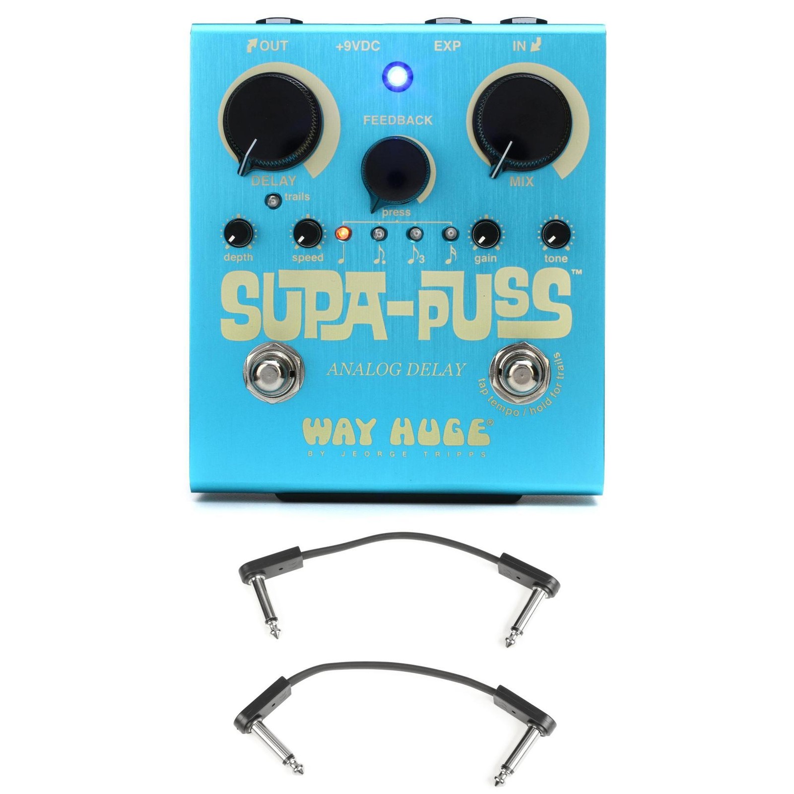 Way Huge Supa-Puss Analog Delay Pedal with Tap Tempo with EBS Patch Cables