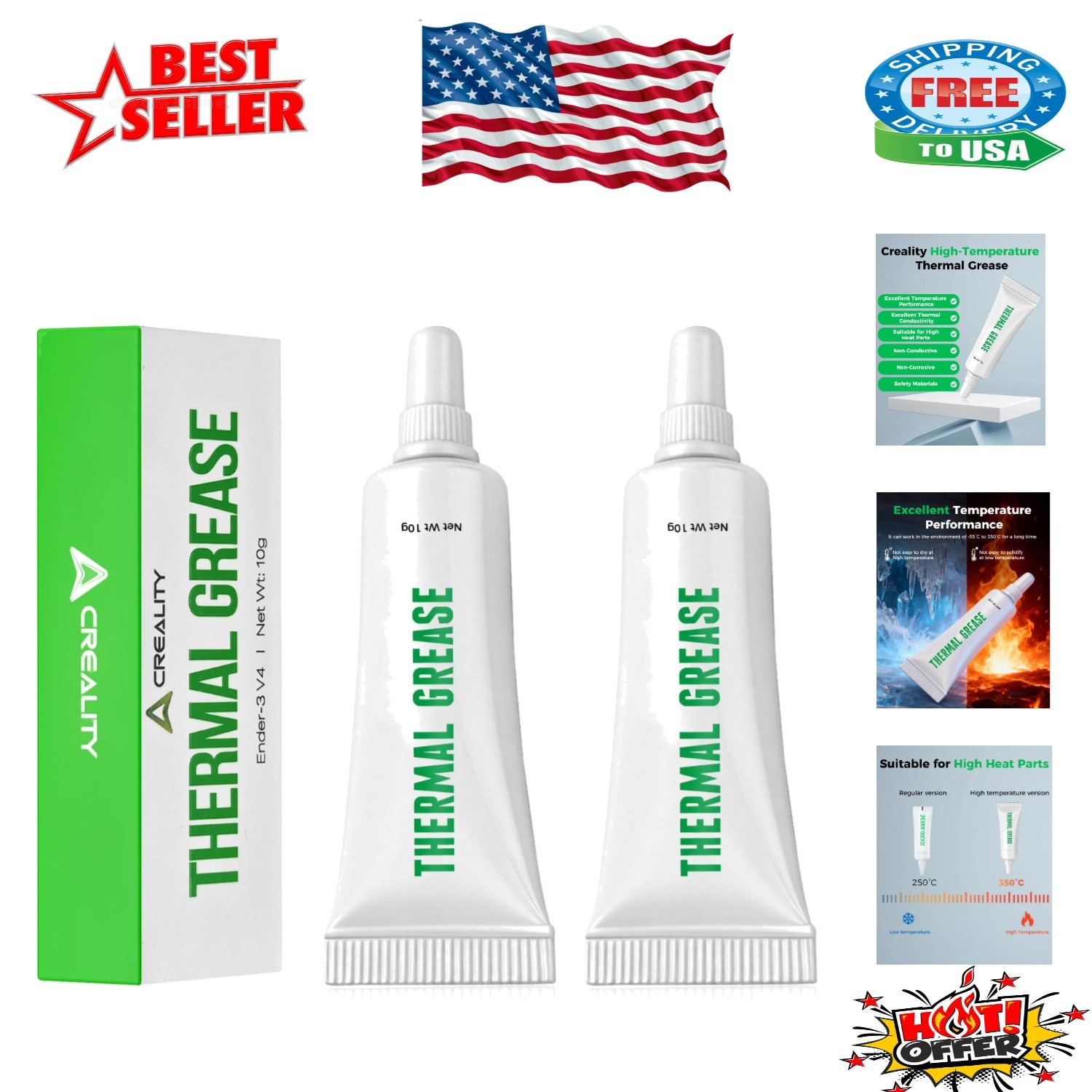 Efficient Thermal Conductivity Grease for 3D Printers - 350°C Safe Paste 2 Pack