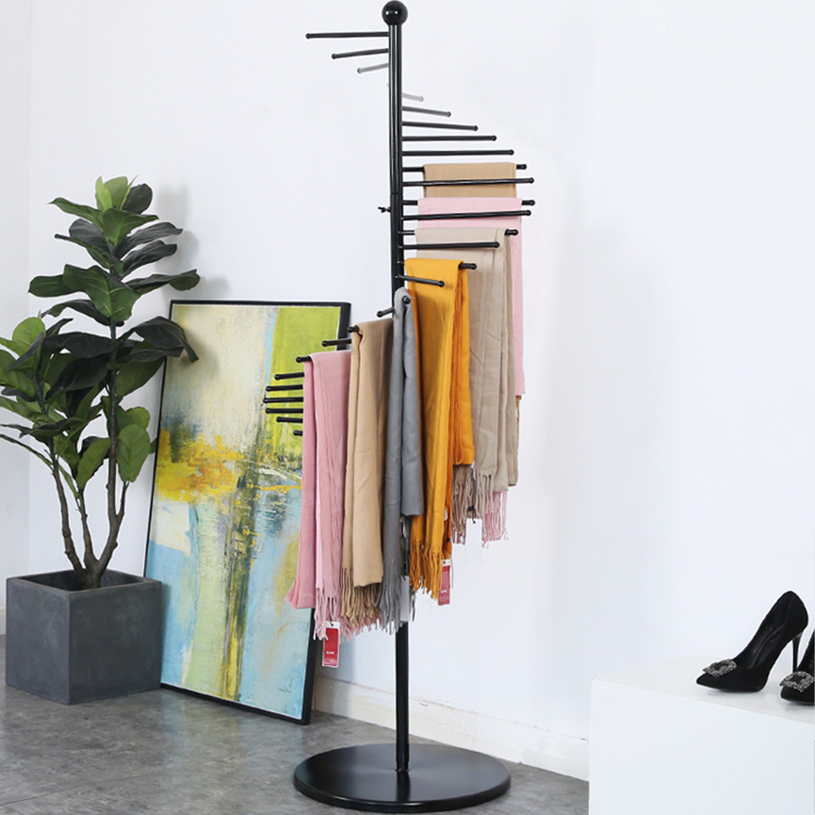 170cm Freestanding Metal Spiral Scarf Display Stand Hijab Organizer Rack Black