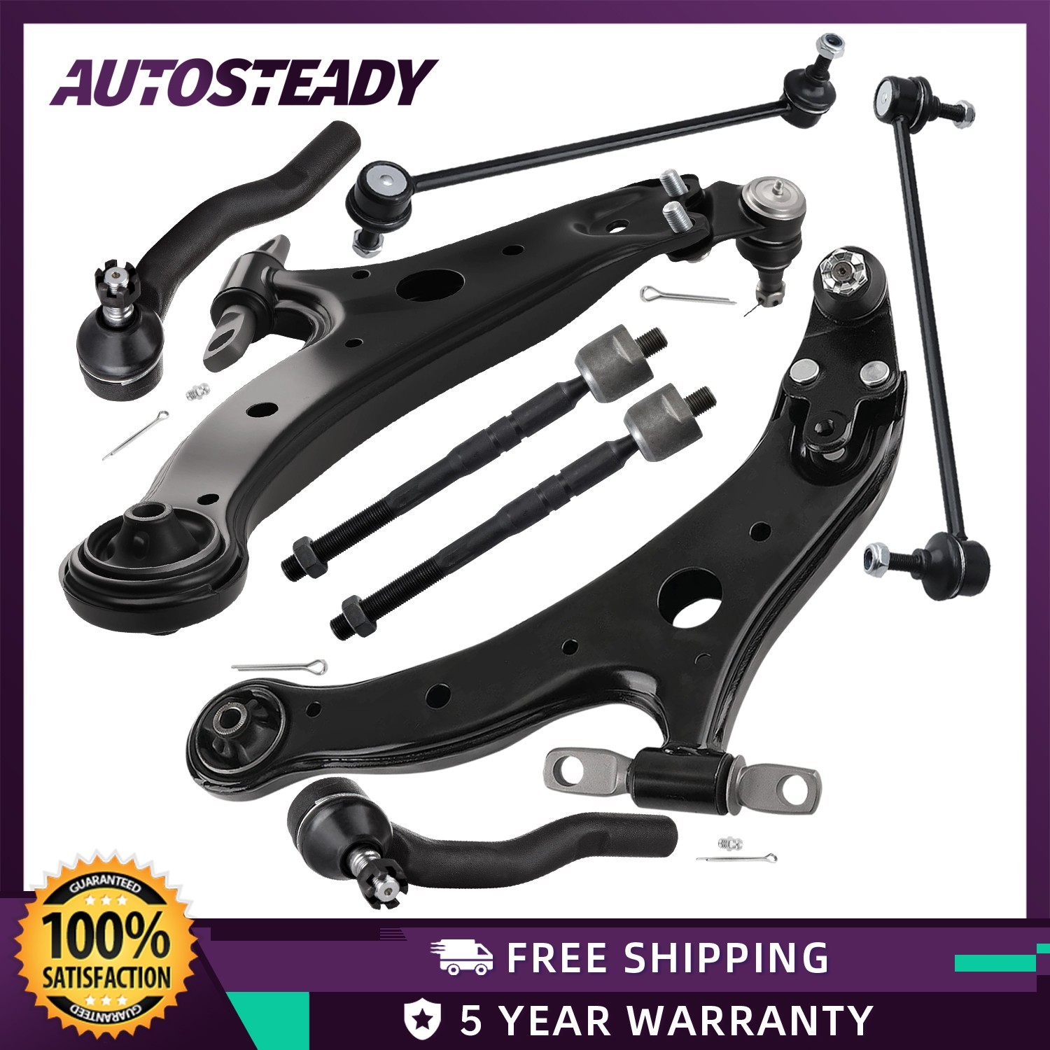 8pcs Front Lower Control Arms Tie Rods Suspension Kit for Camry 2007 2008 - 2011