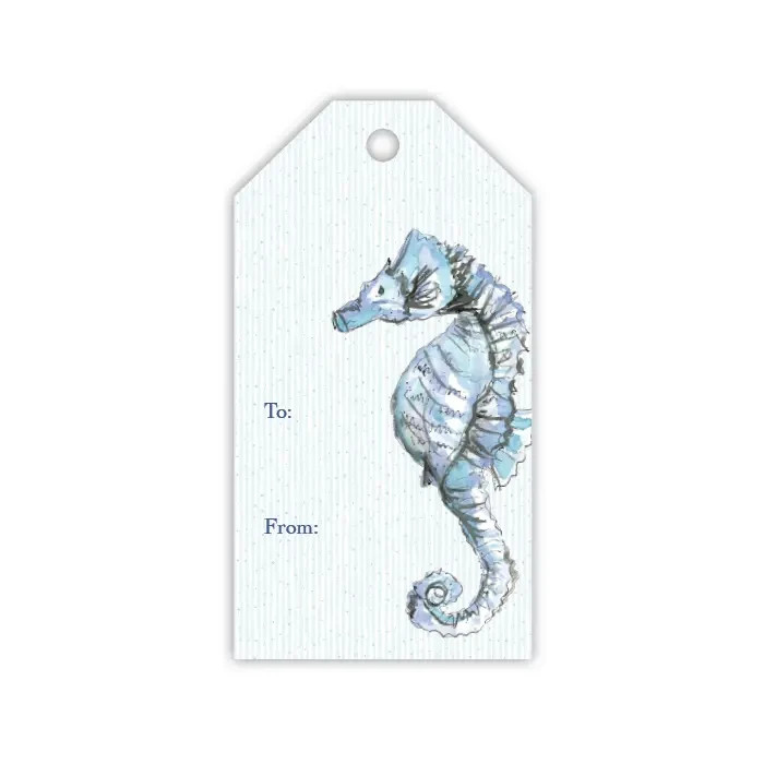 Rosanna Beck - Blue Seahorse paper gift tag with string
