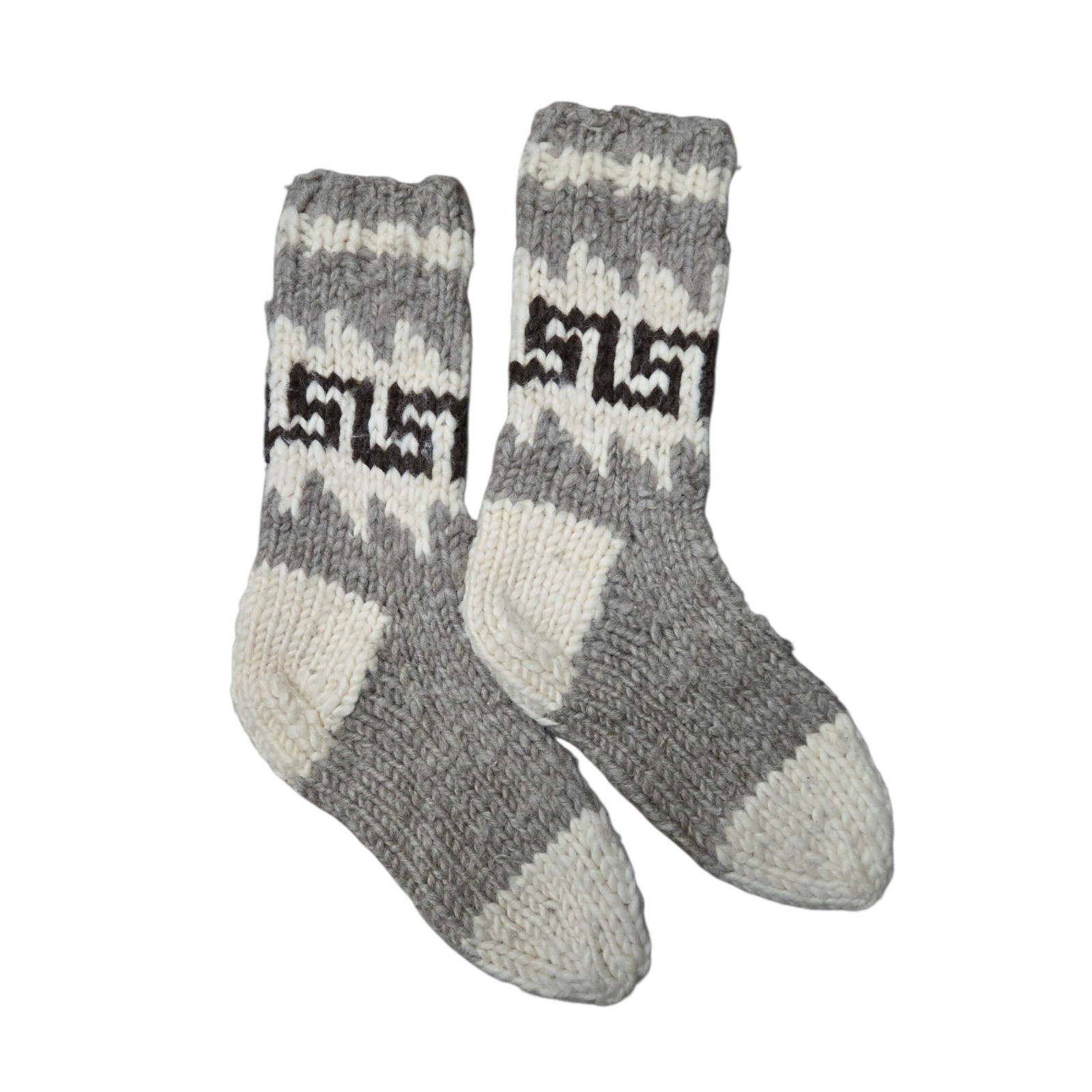 Handmade Knit Wool Cabin Socks Gray White Nordic Style Cozy Slipper Socks