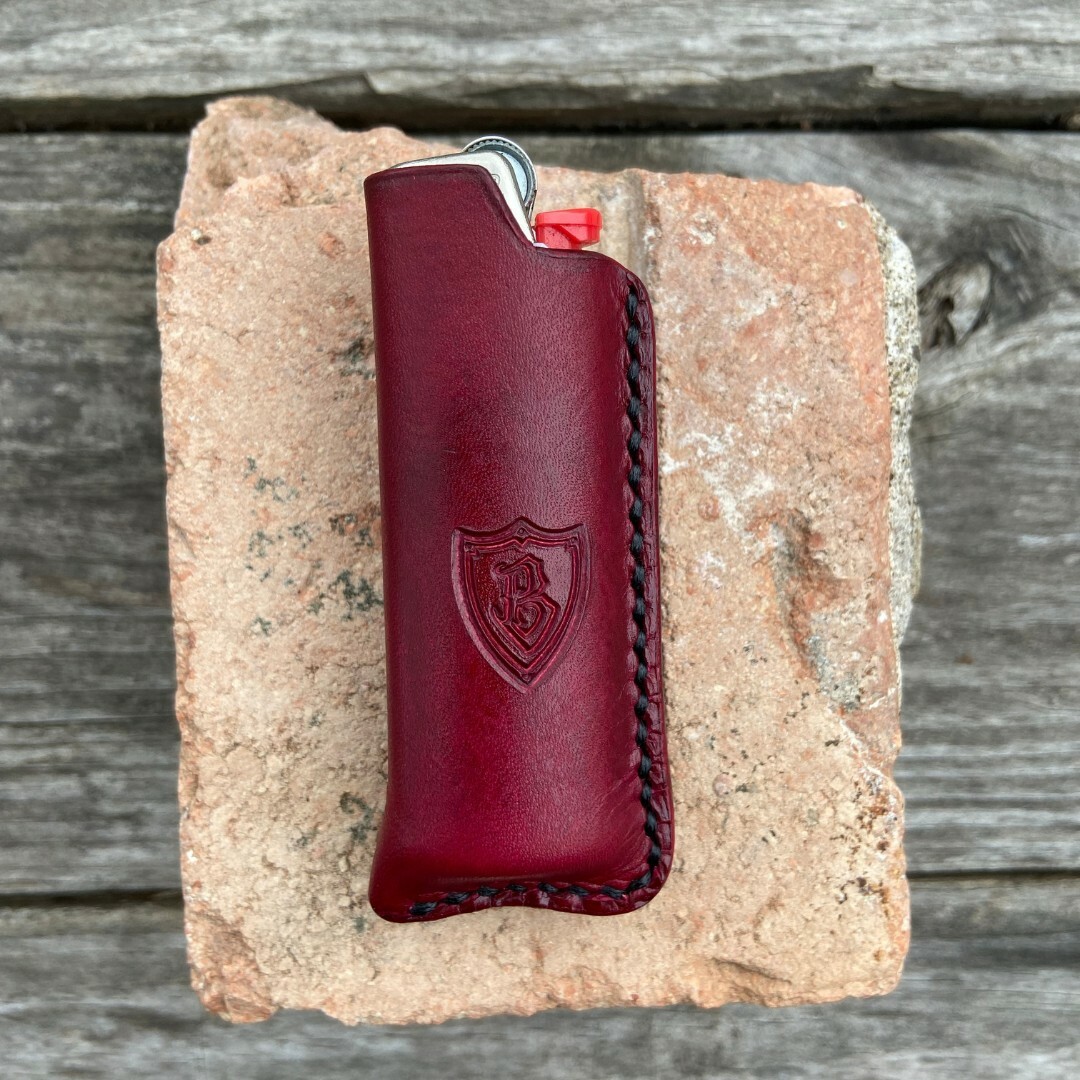 Black Leather BIC Lighter Case with Black Metal Belt Clip