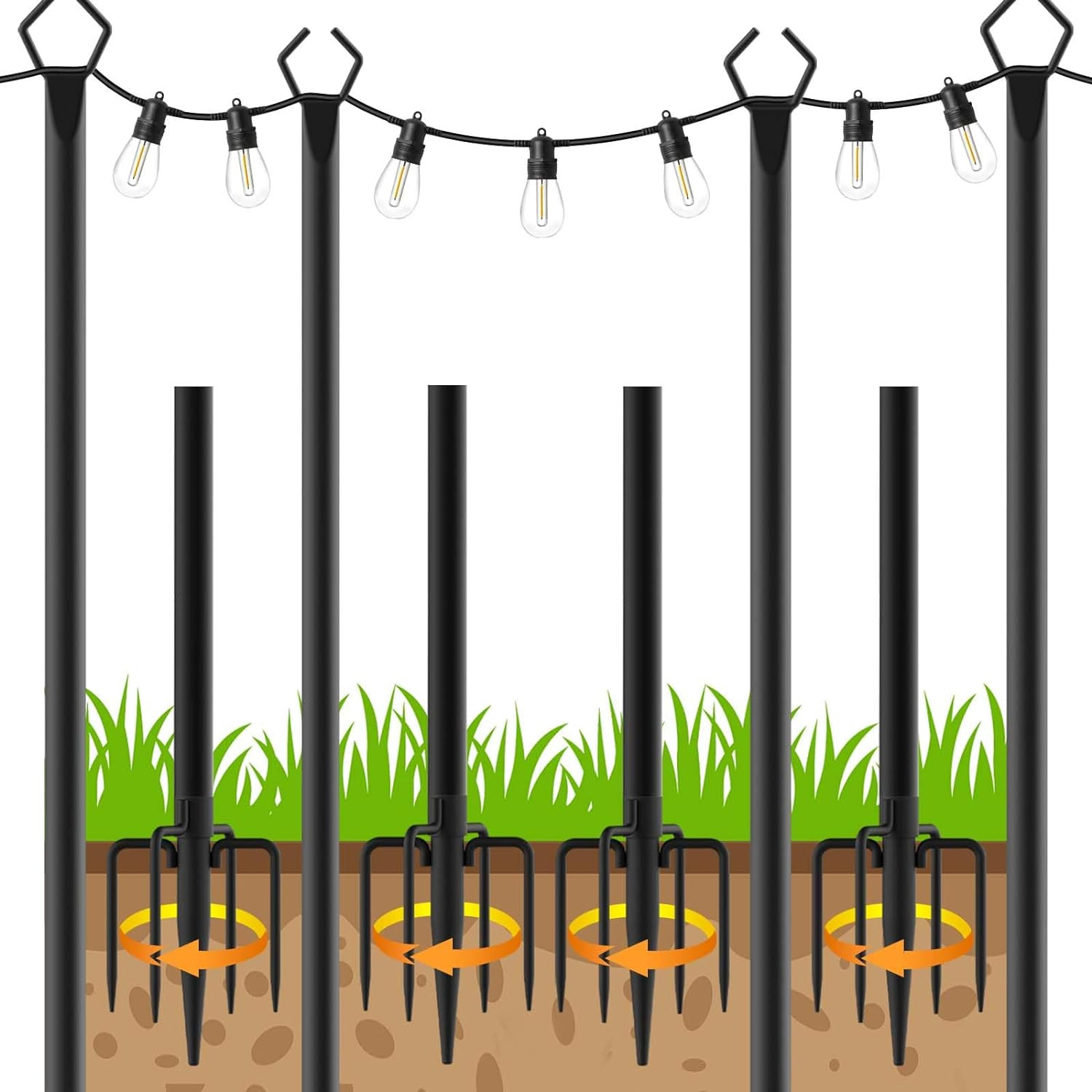 10 Ft Outdoor String Light Poles - 4 Pack Metal Stand for Patio and Backyard